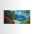 Lush Hawaiian Coast Canvas Print Coastal Painting Nautical Wall Art Panoramic Art Tropical Landscape Art Above Bed Wall Art Gift Idea