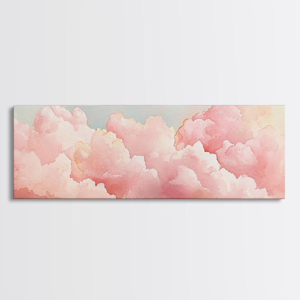 Dreamy Pink Clouds Canvas Print, Light Pink Wall Art, Minimalist Sky Art, Bedroom Decor, Soft Pastel Landscape Art, Horizontal Wall Art