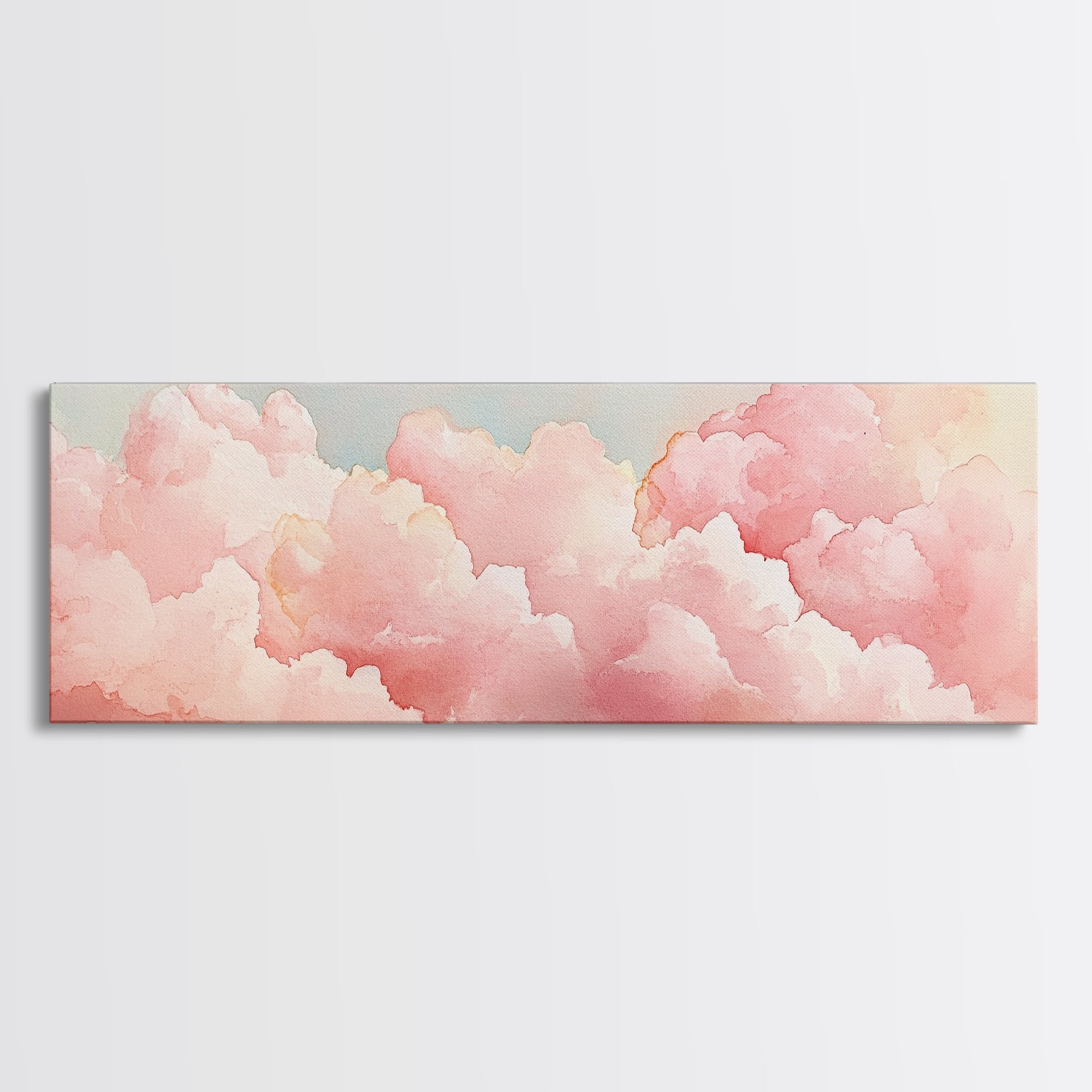 Dreamy Pink Clouds Canvas Print, Light Pink Wall Art, Minimalist Sky Art, Bedroom Decor, Soft Pastel Landscape Art, Horizontal Wall Art