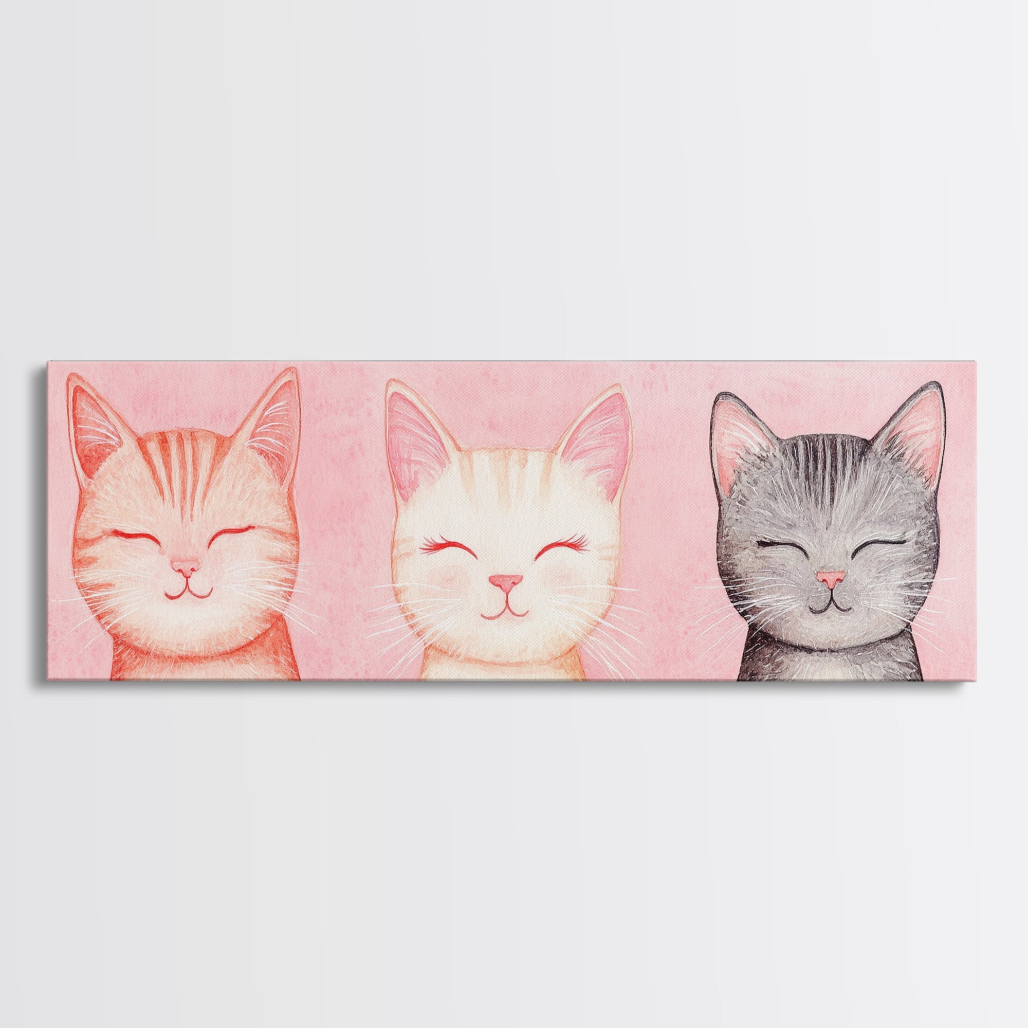 Framed Canvas Print of Whimsical Cat Portraits in Pink Shades Featuring Cute Wall Art for Pet Lovers’ Room or Playful Dorm Decor