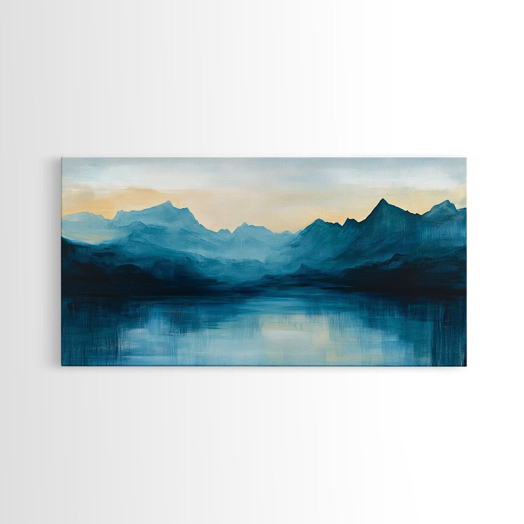 Moody Mountains, Blue Landscape, Panoramic Art, Canvas Print, Smoky Mountain Art, Extra Wide Art, Minimalist Art, Above Sofa Art