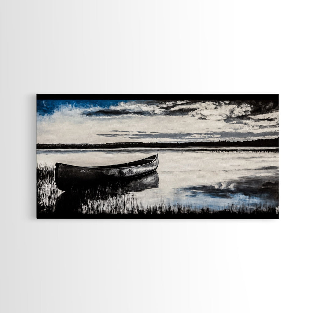 Still Water, Black and White Art, Reflection Canvas Print, Lake Scene Wall Art, Nature Decor, Peaceful Home Art, Framed Canvas Print