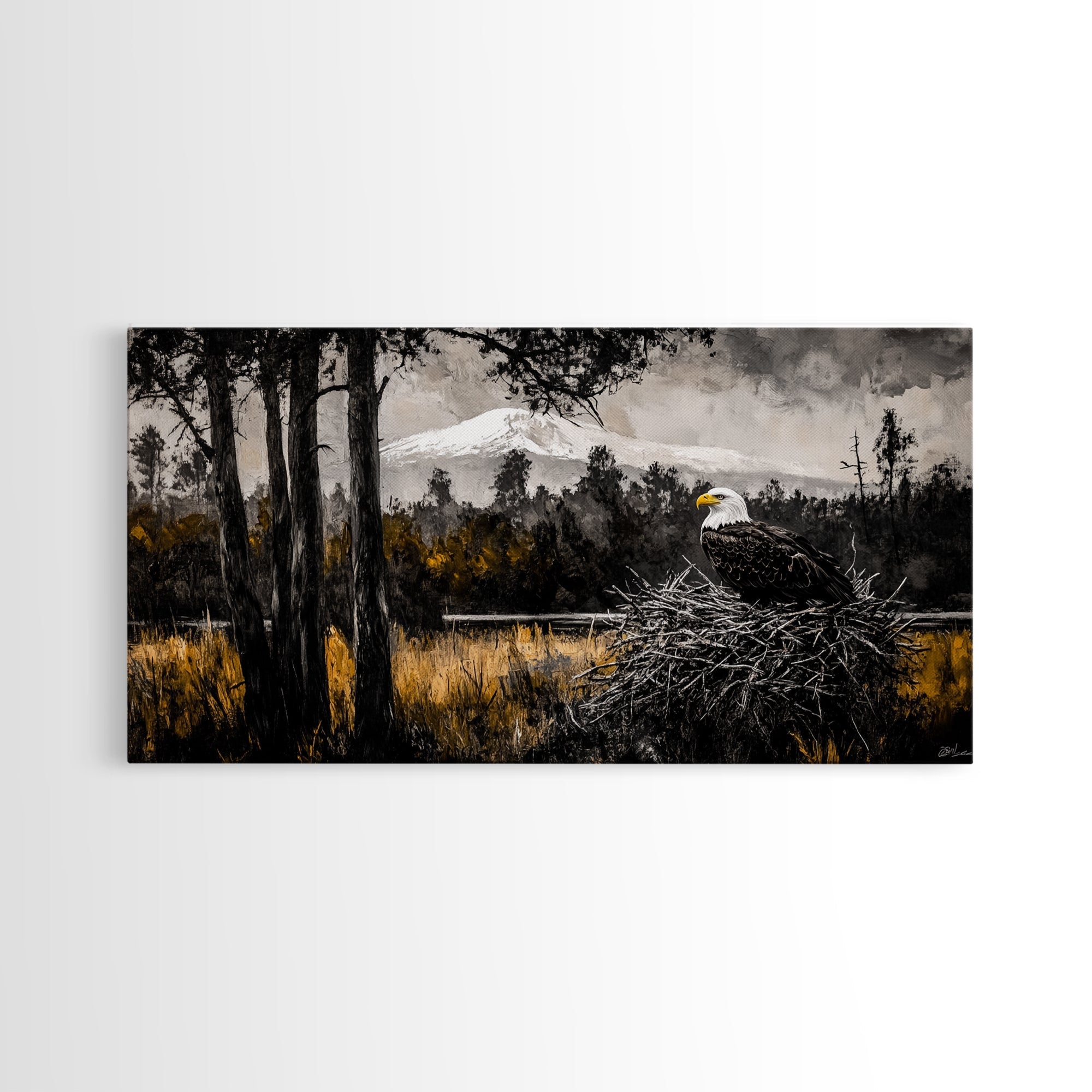 Majestic Bald Eagle, Wildlife Forest Art, American Patriot Decor, Nature Lover Wall Art, Cabin Artwork, Western Lodge Style, Canvas Print
