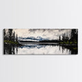 Mountain Reflection, Tranquil Lake Art, Black and White Landscape, Nature Inspired Decor, Framed Canvas Print, Cabin Wall Art, Moody Forest Scene