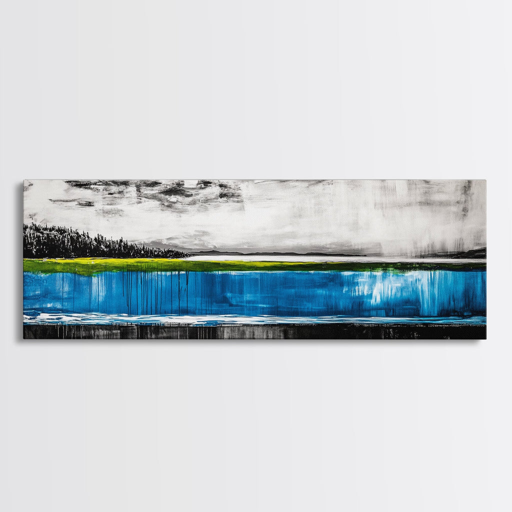 Lake Reflection, Blue Water Art, Minimalist Landscape, Nature Serenity, Monochrome Sky, Peaceful Home Decor, Canvas Print