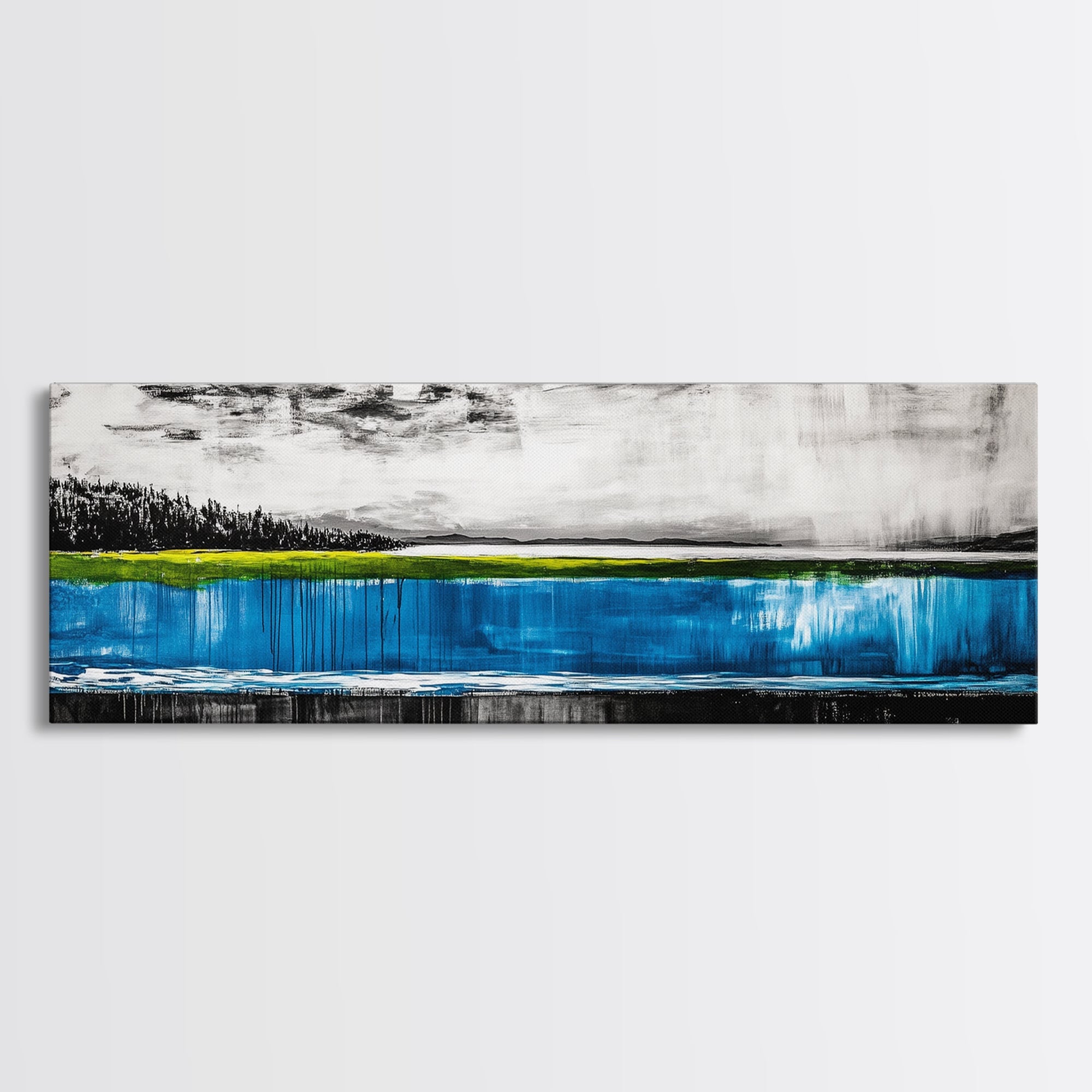 Lake Reflection, Blue Water Art, Minimalist Landscape, Nature Serenity, Monochrome Sky, Peaceful Home Decor, Canvas Print