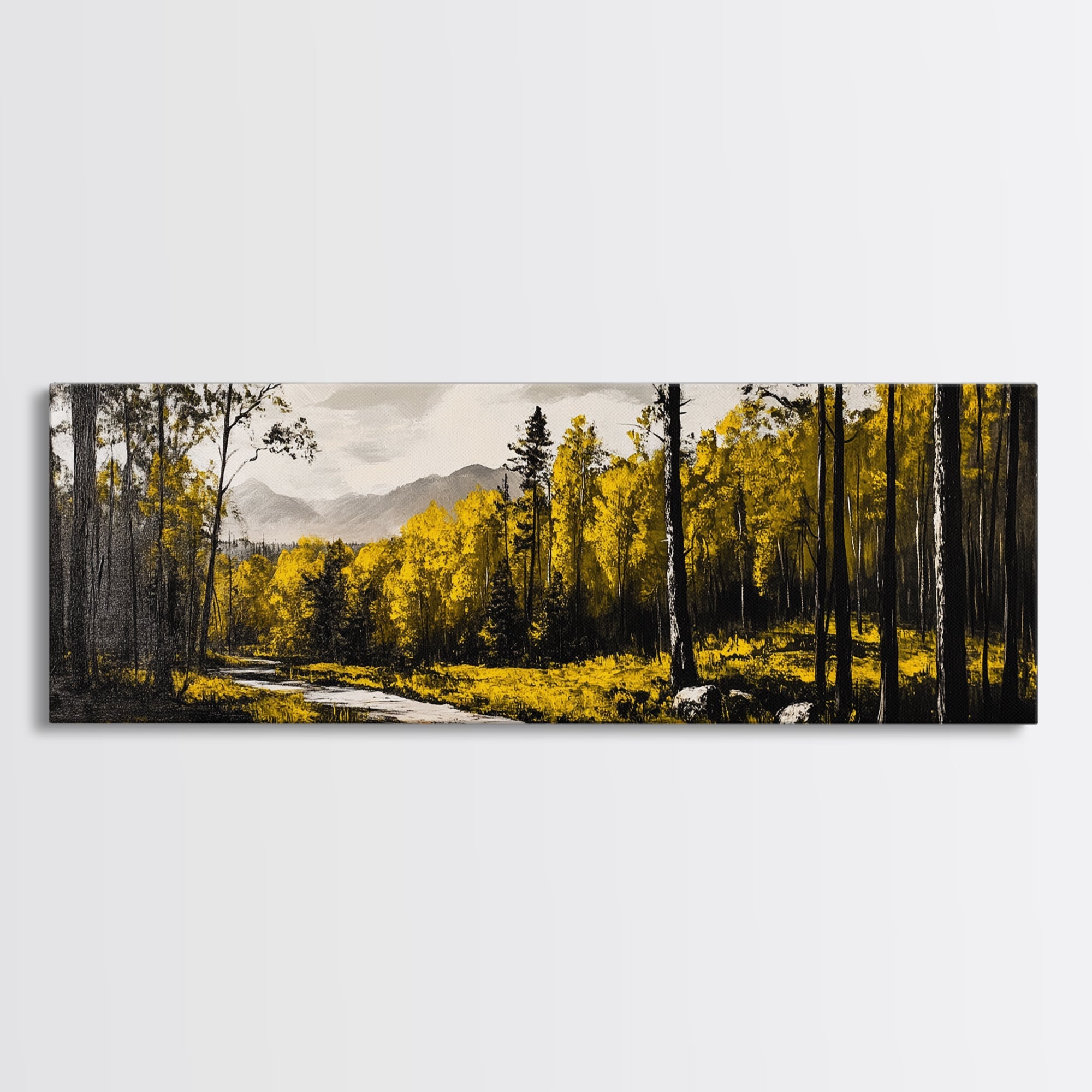 Forest Path, Golden Trees, Autumn Landscape, Canvas Print, Rustic Nature Art, Cozy Cabin Decor, Fall Wall Art, Living Room Wall Decor