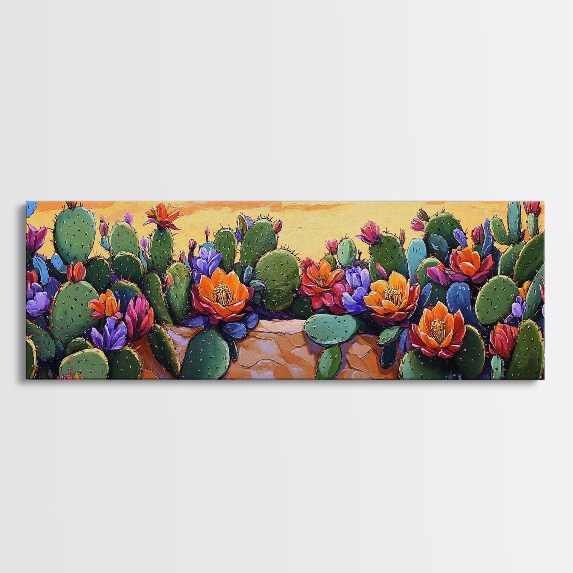 Cactus Garden Bloom, Southwest Succulent Art, Bright Floral Desert Scene, Framed Canvas Print, Kitchen Wall Art, Boho Botanical Decor