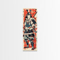 Tall Skinny Art Japanese Style Wood Block Print Samurai Warrior In Full Armor On A Red Background For Framed Canvas Print In Ukiyo-e Style