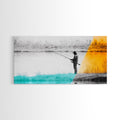 Fisherman at Twilight, fly fishing art, fisherman painting, moody art, nature wall art, rustic decor, panoramic painting, Canvas Print