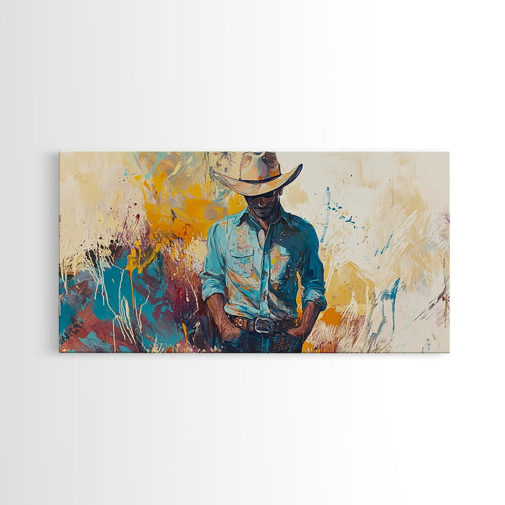 Cowboy Art, Western Painting, Rustic Wall Art, Vintage Horse Art, Dark Romance Painting, Moody Art, Extra Wide Art, Framed Canvas Print
