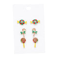 3 Pairs Christmas Enamel Peppermint Candy Cane Lollipop Holiday Charm Stud Earrings