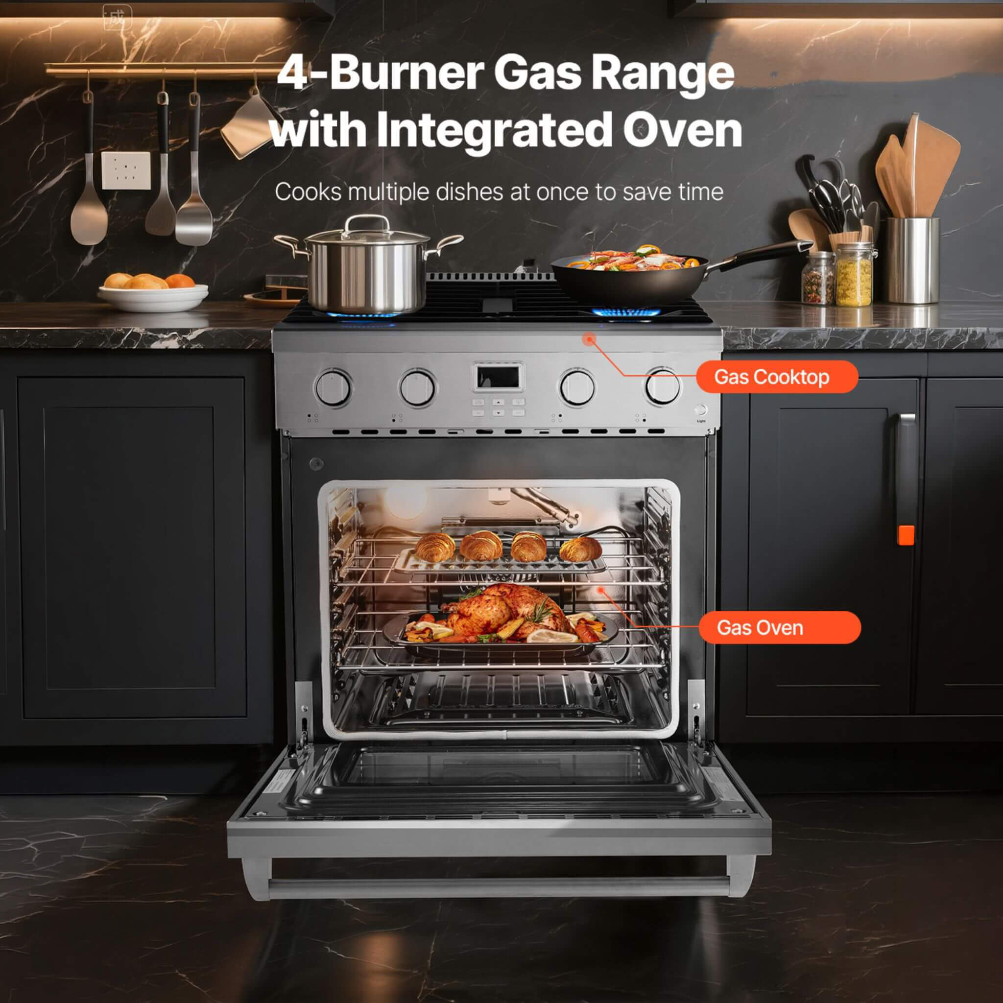 30-Inch Stainless Steel Convection Gas Range Oven With 4-Sealed Burners (SAK25187)