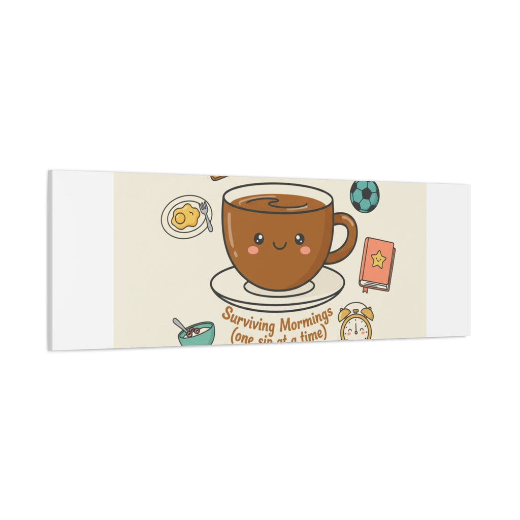 Surviving Mornings (One Sip at a Time) Canvas | Parenting Morning Humor, Coffee & Kids
