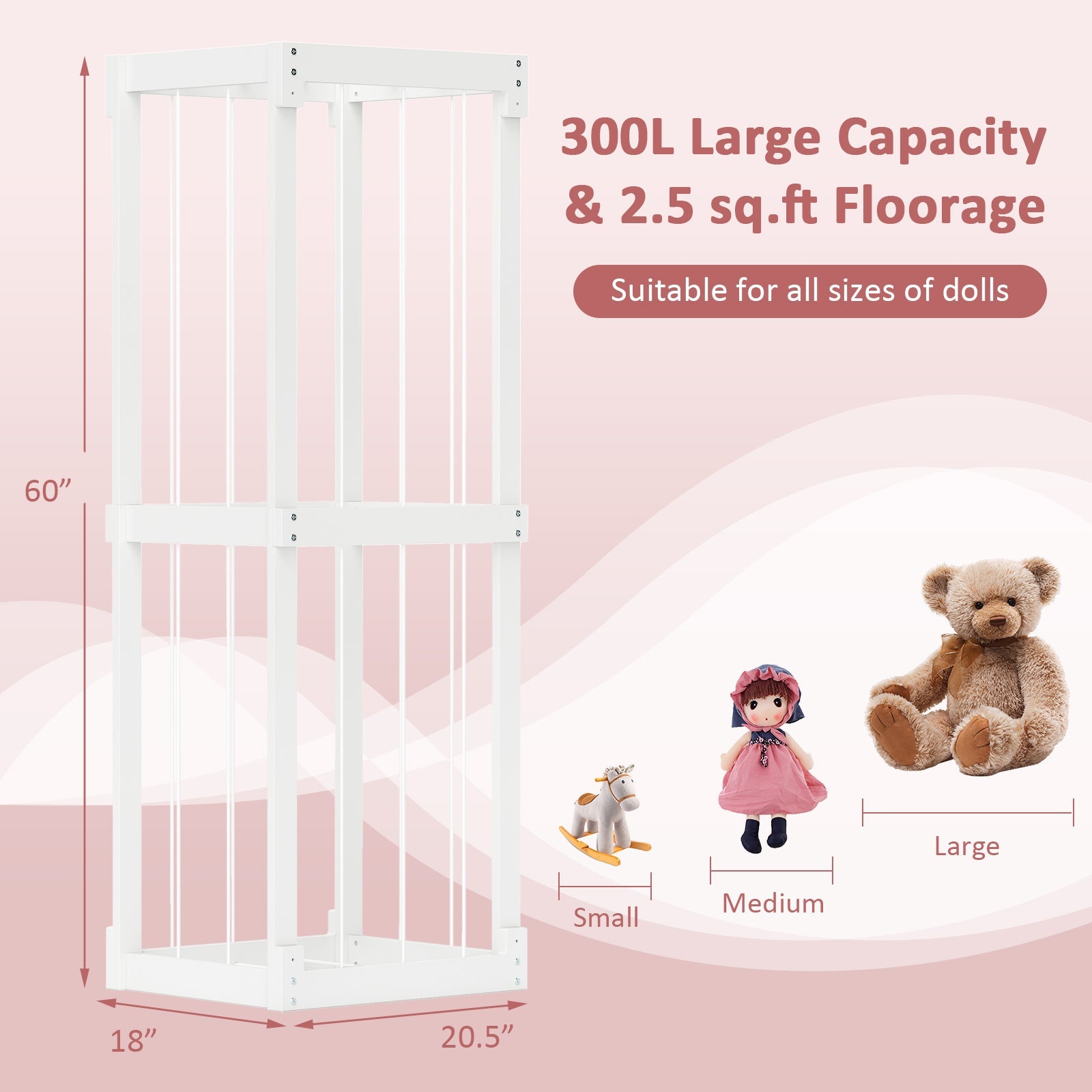 300L Large Stuffed Animal Storage with Open Top and Elastic Cords-White