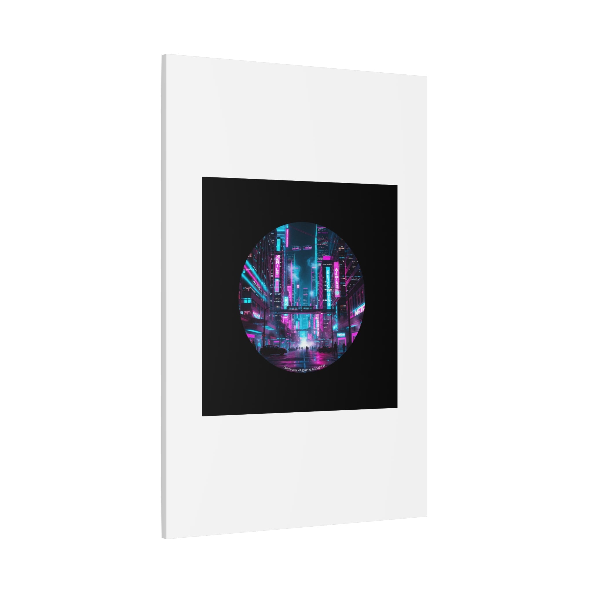 Neon Cyberpunk Cityscape Canvas | synthwave skyline, future city art
