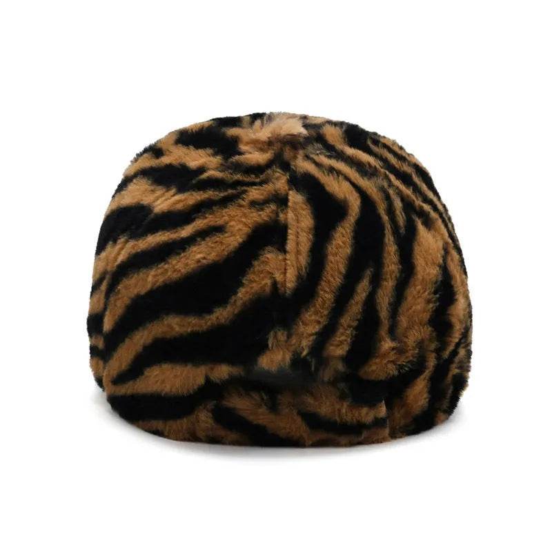Leopard Print Fleece Baseball Cap - Winter Style