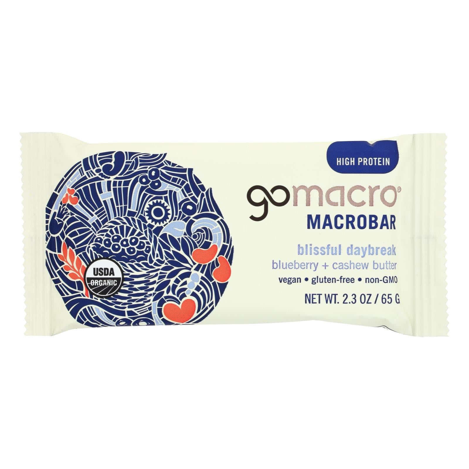 GoMacro Organic Blueberry Cashew Butter Bars, 2.3 oz, Case of 12