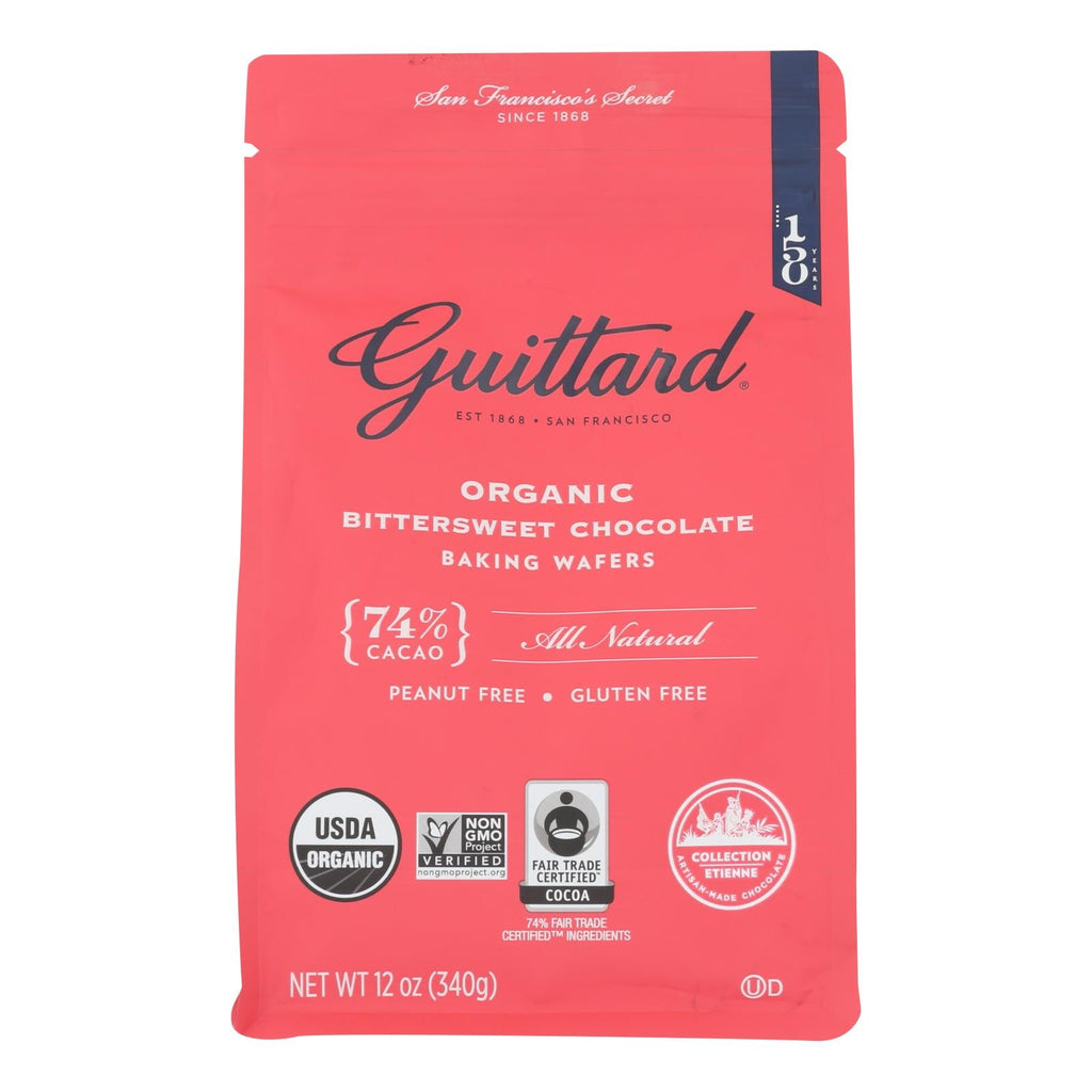 Guittard Organic Bittersweet Baking Wafers, 74% Cacao, 12 Oz. (Pack of 8)