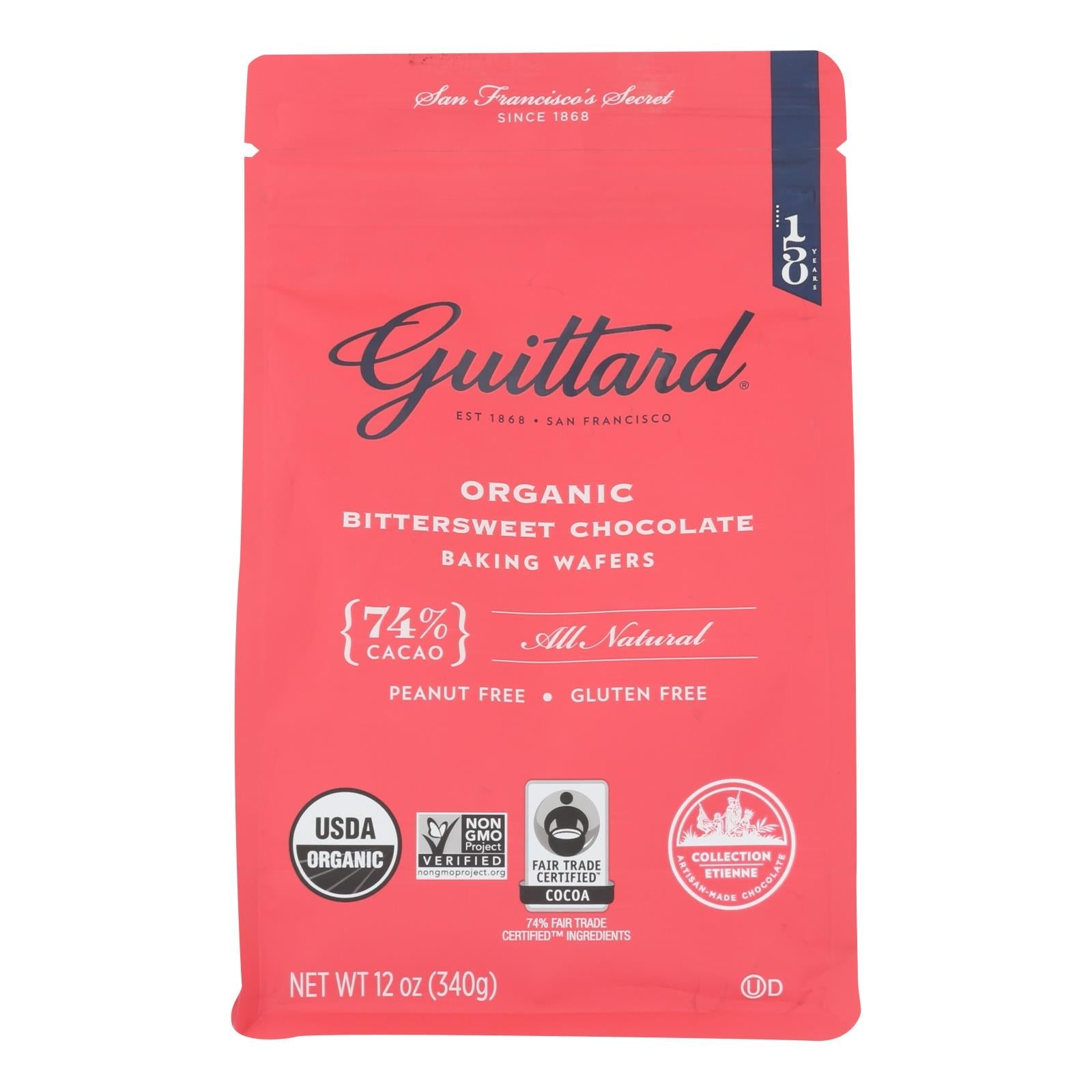 Guittard Organic Bittersweet Baking Wafers, 74% Cacao, 12 Oz. (Pack of 8)