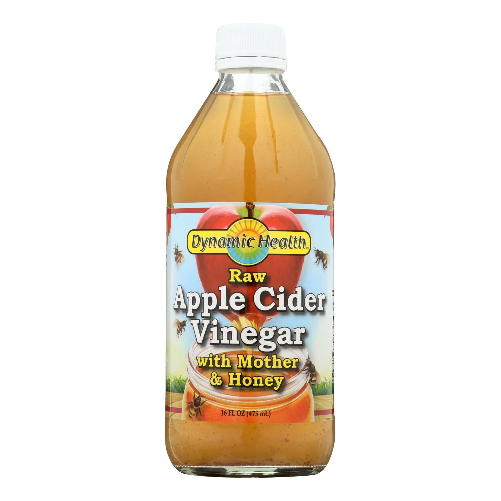 Dynamic Health Apple Cider Vinegar with The Mother and Honey - 16 Oz Glass Bottle
