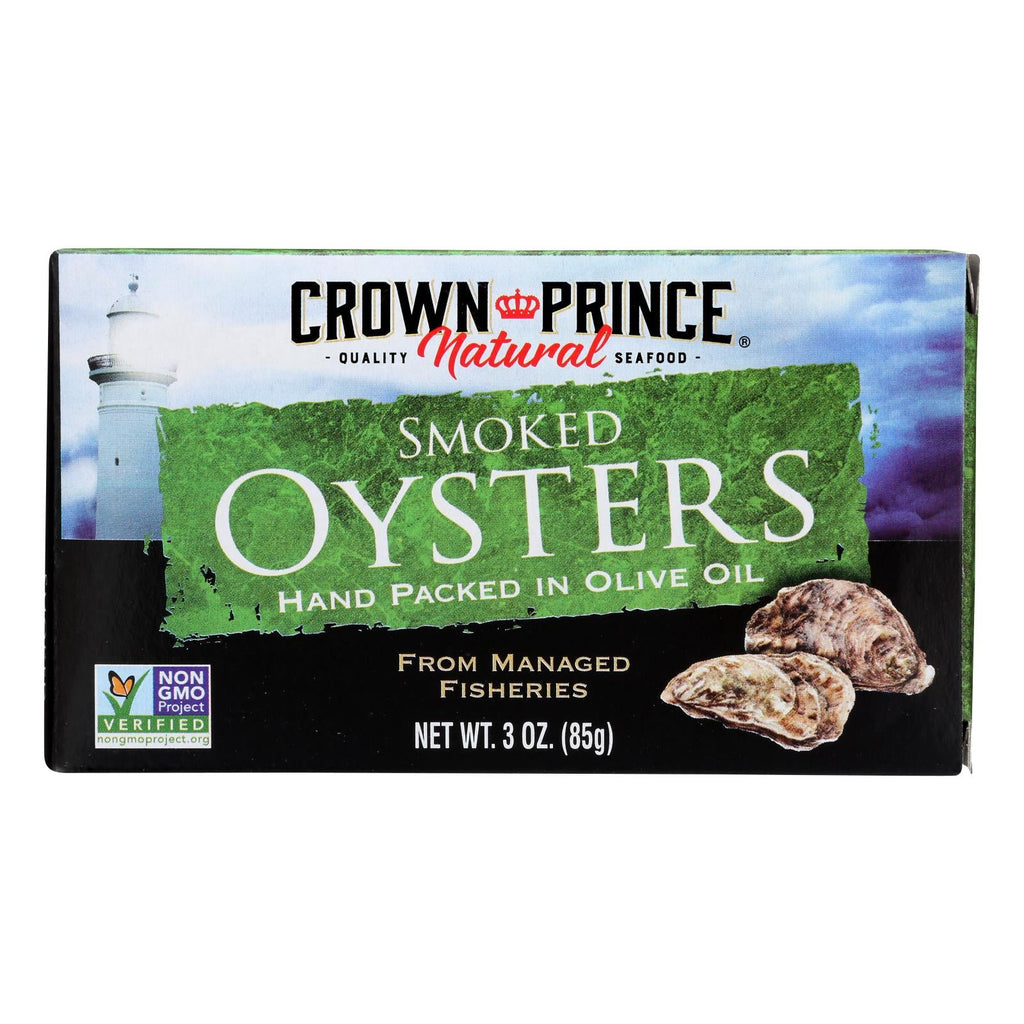 Crown Prince Naturally Smoked Oysters in Pure Olive Oil, 3 oz, Case of 18