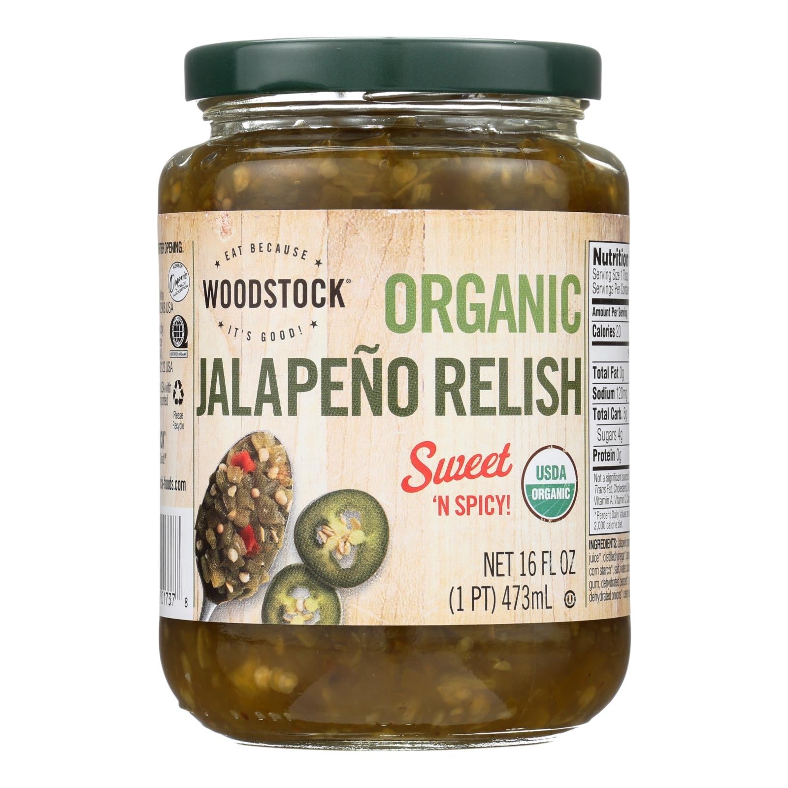 Woodstock Organic Jalapeño Relish, Pack of 6 (16 oz)