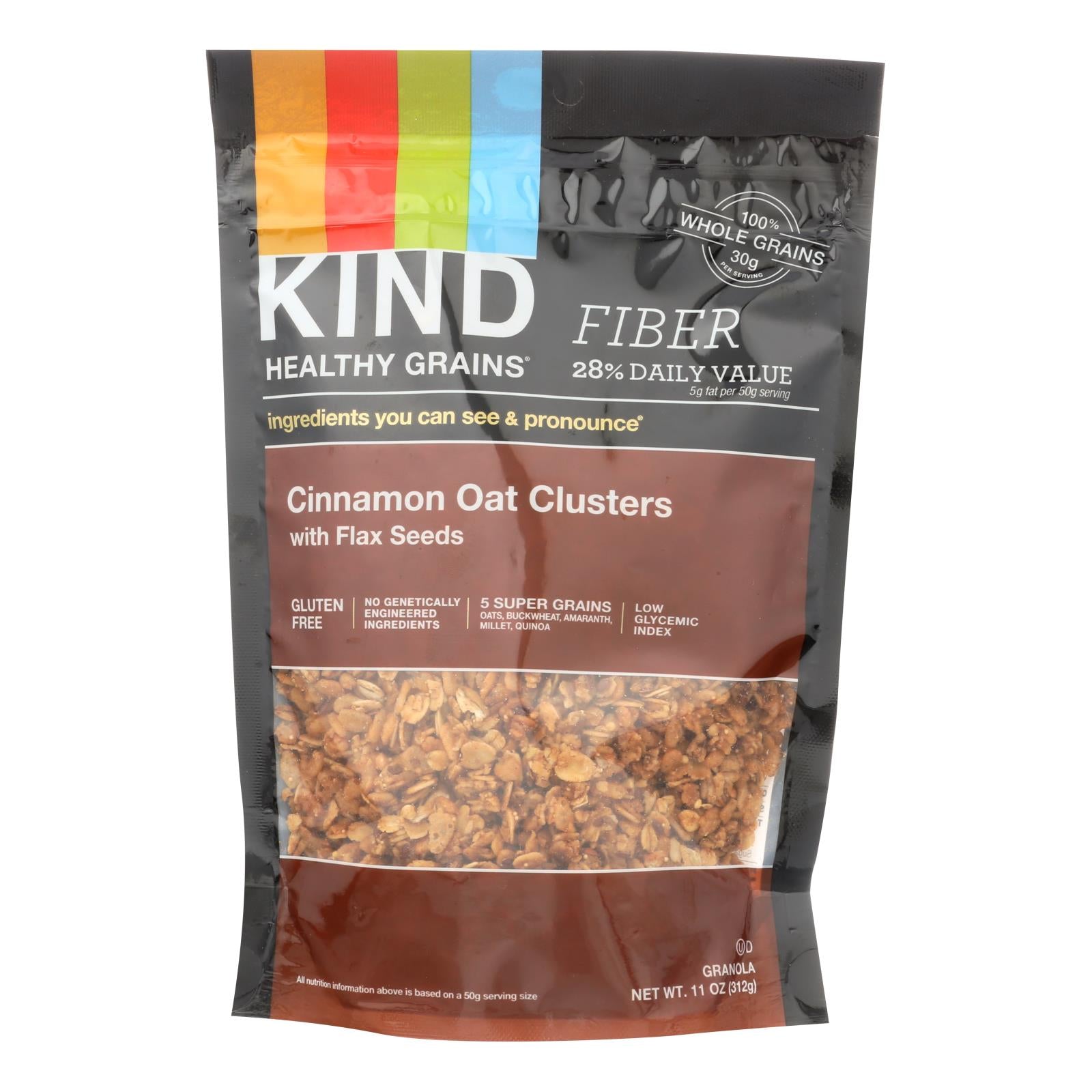 Kind Cinnamon Oat Clusters with Flax Seeds, 11 Oz., Pack of 6.