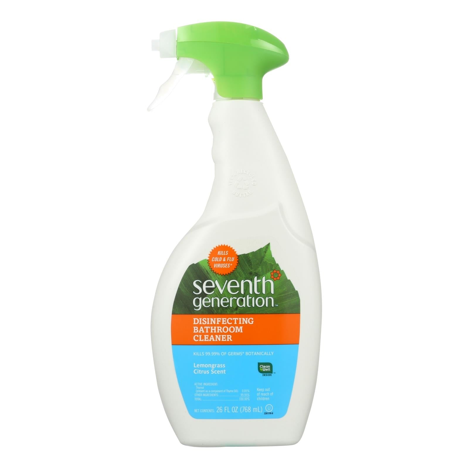 Seventh Generation Disinfecting Bathroom Cleaner, Lemongrass Thyme, 26 Fl Oz (Pack of 8)