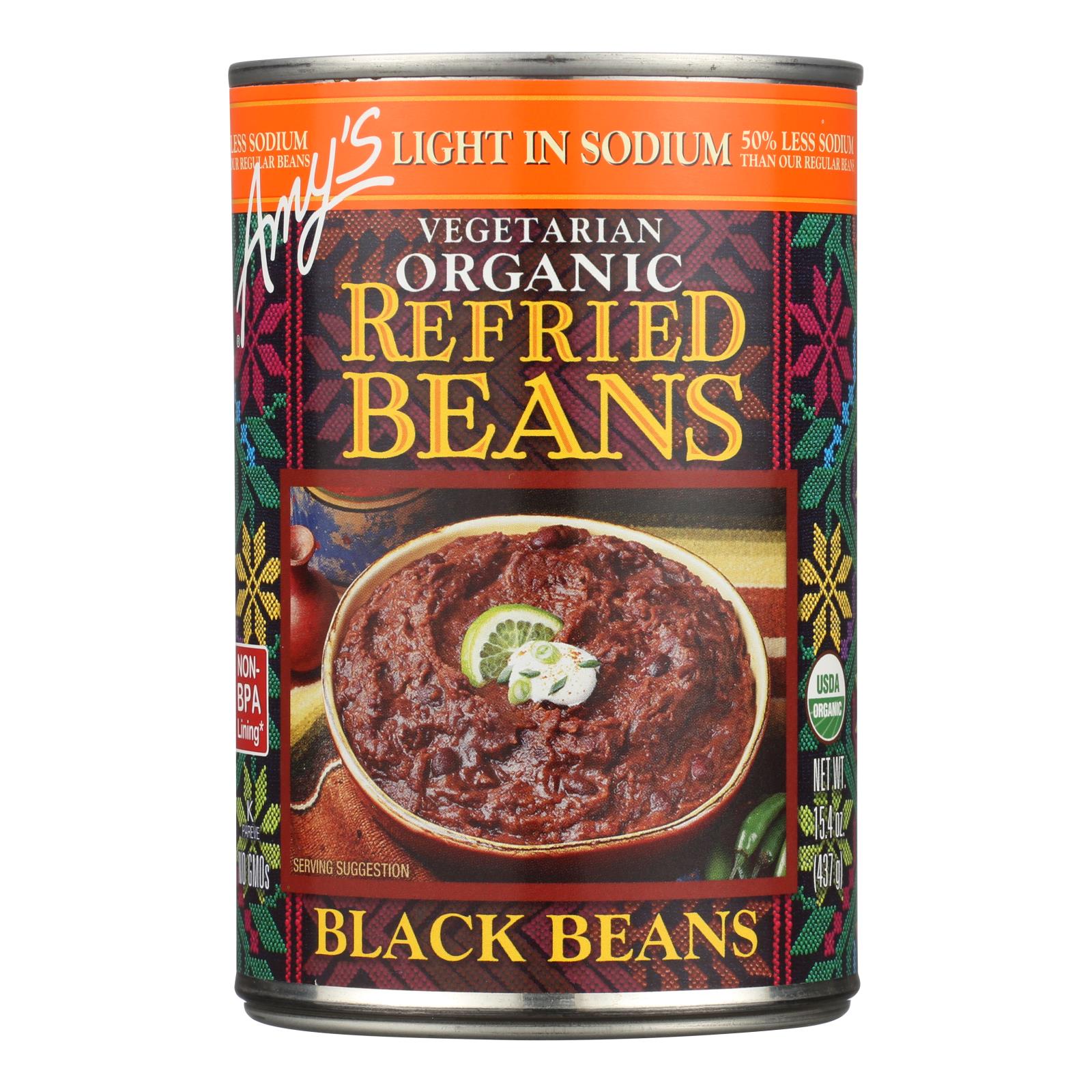 Amy's Organic Reduced Sodium Black Bean Refried Beans, 12 Pack - 15.4 Oz. Each