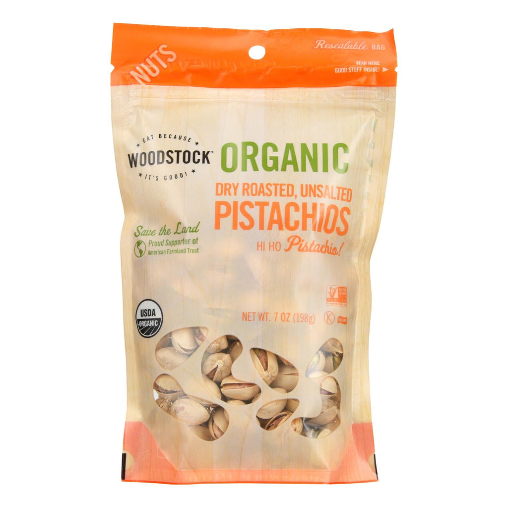 Woodstock Organic Dry Roasted Unsalted Pistachios, 8 x 7 Oz. Packs