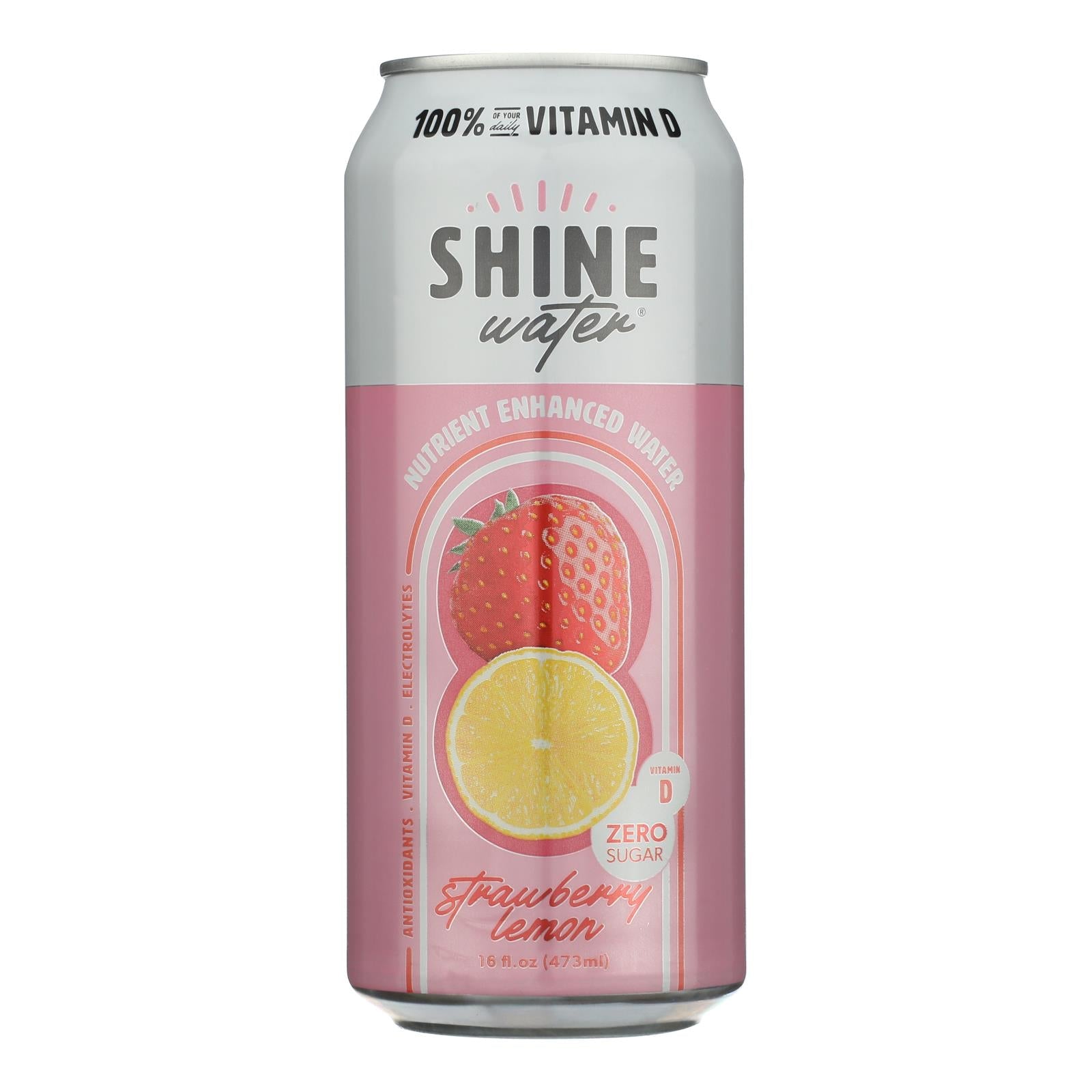 ShineWater Strawberry Lemon Flavored Water, Case of 12, 16 Fl Oz Bottles