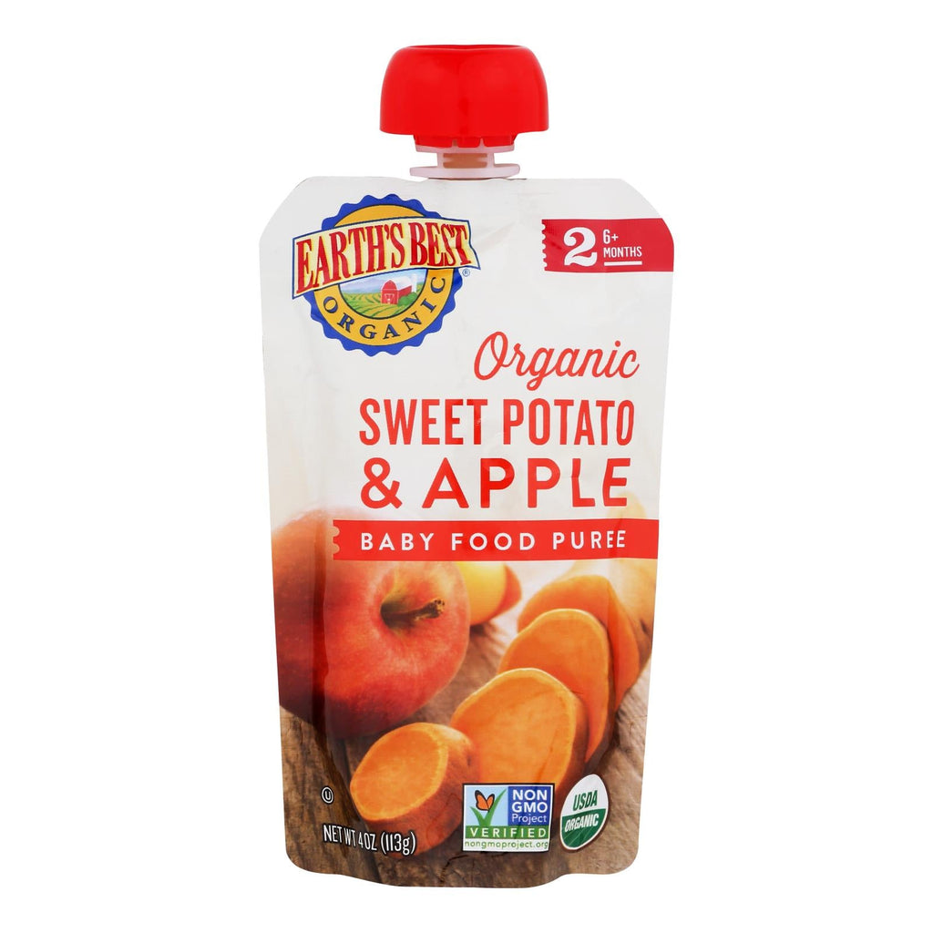 Earth's Best Organic Stage 2 Apple Sweet Potato Baby Food Puree, 3.5 Ounce Pouches, Case of 12