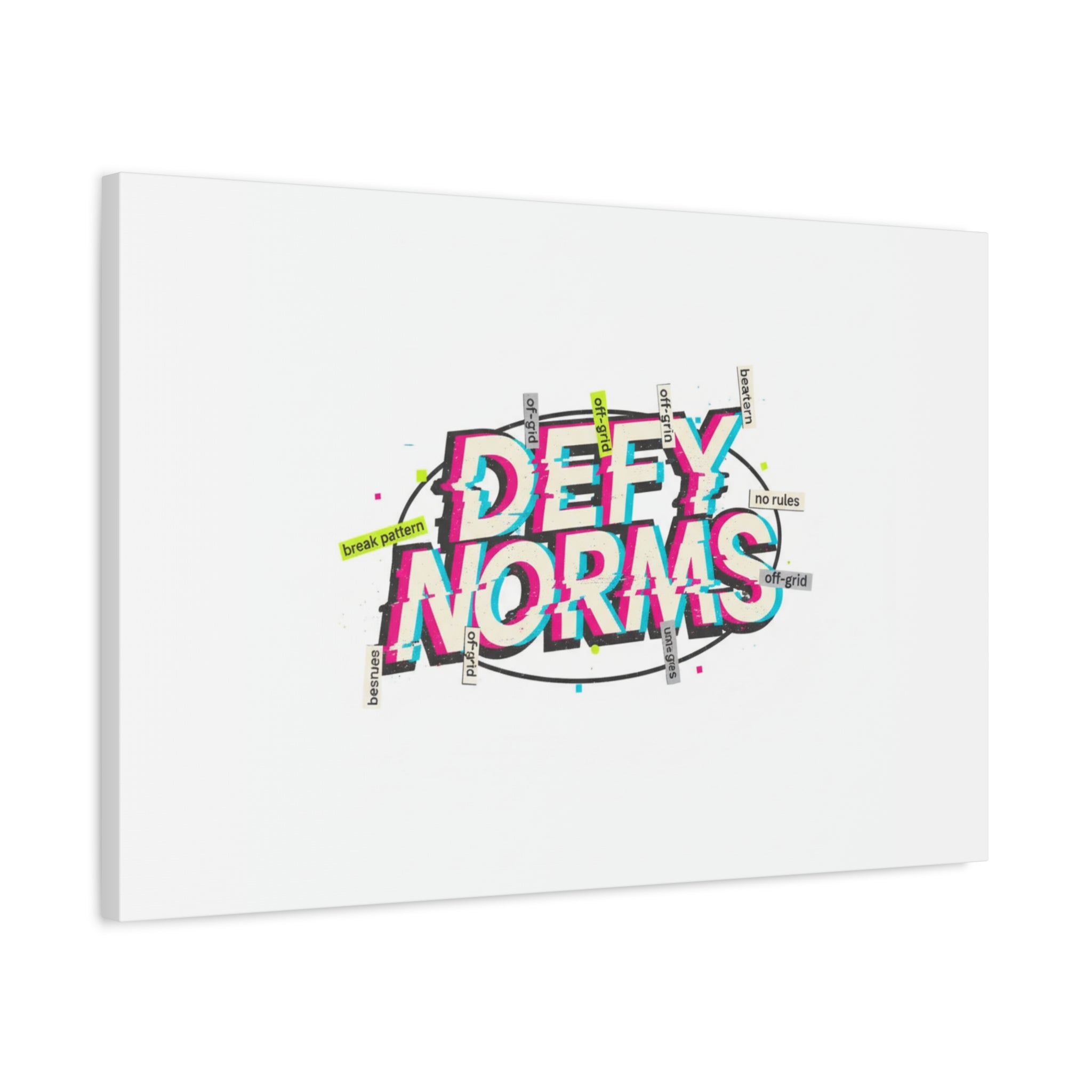 Defy Norms Canvas, Anti-Aesthetic Glitch Typography, Brutalist Poster Style