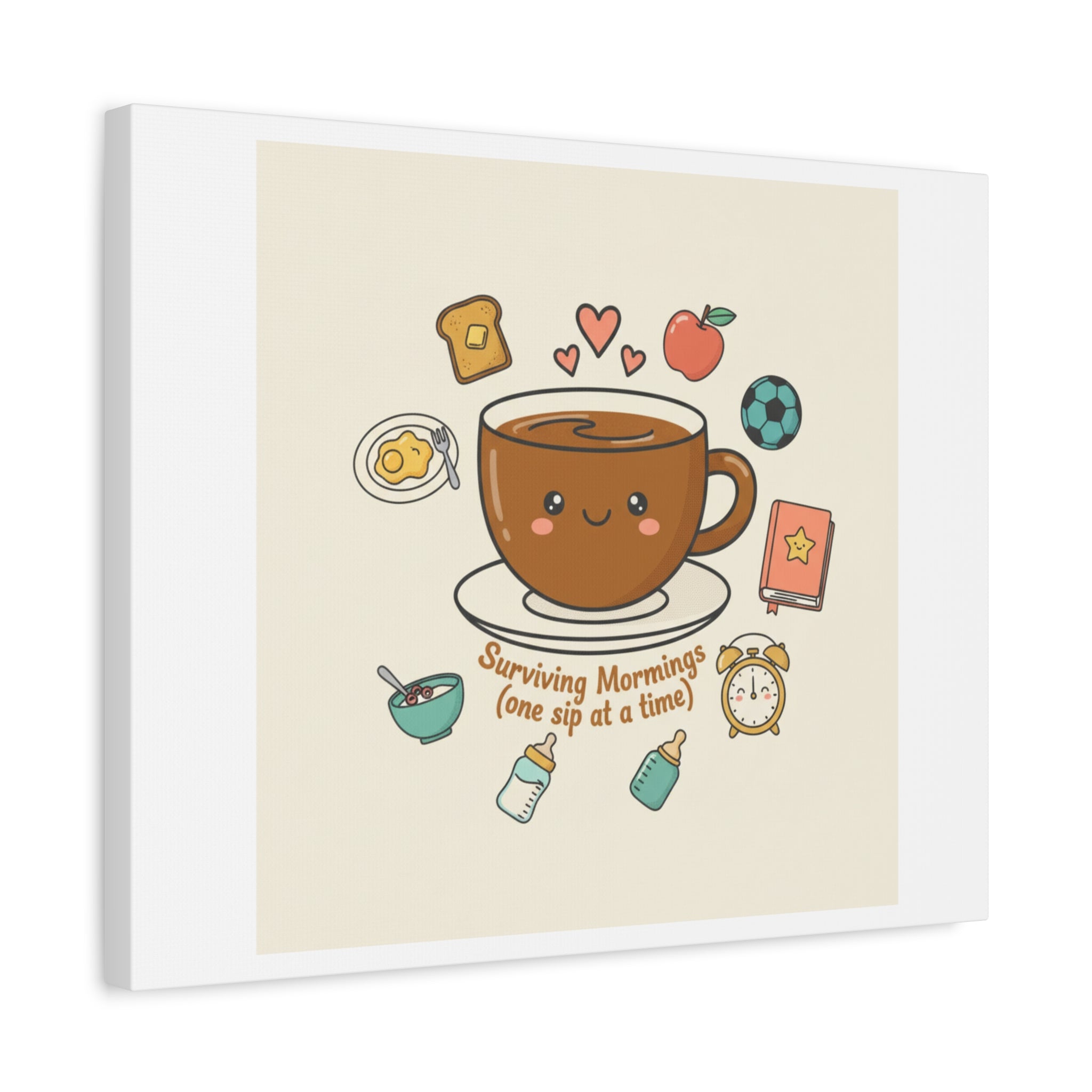 Surviving Mornings (One Sip at a Time) Canvas | Parenting Morning Humor, Coffee & Kids