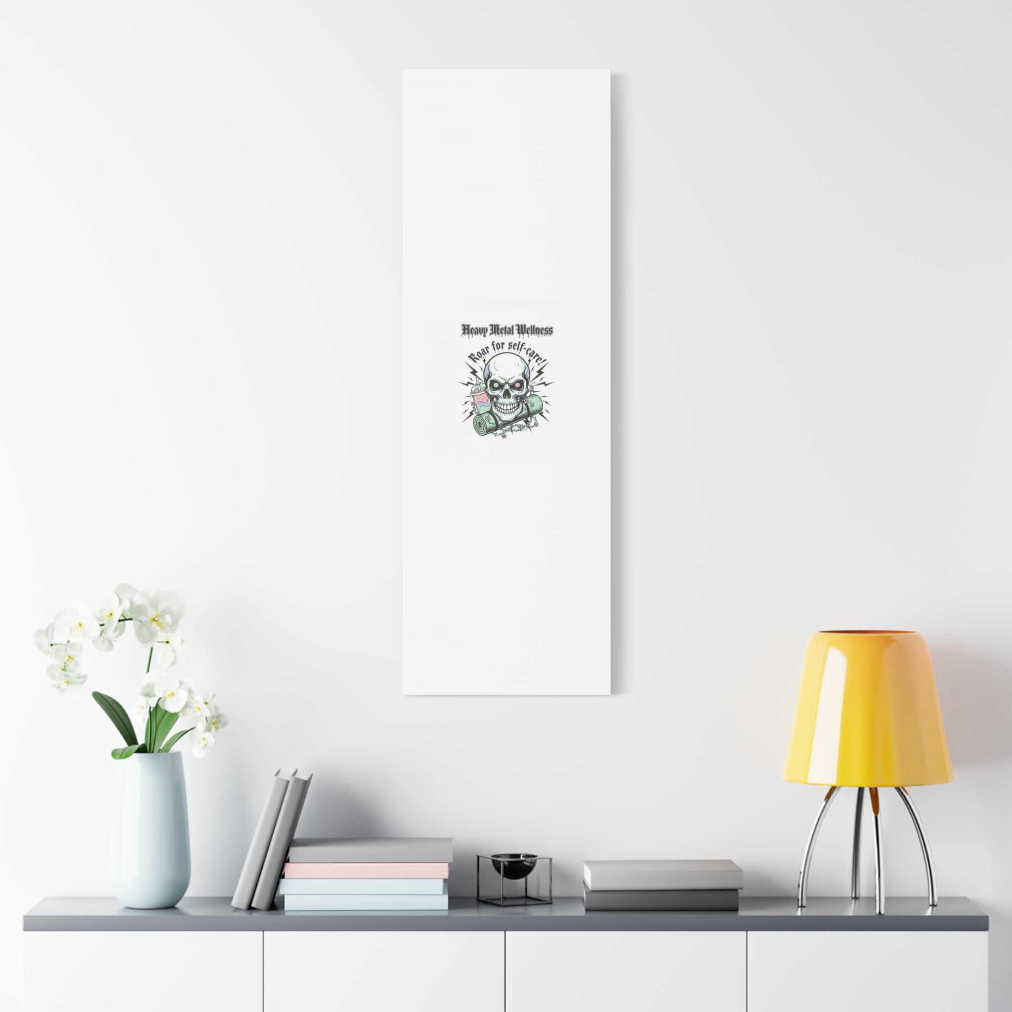 Roar for Self-Care Skull Canvas | heavy metal wellness, gothic wellness quote