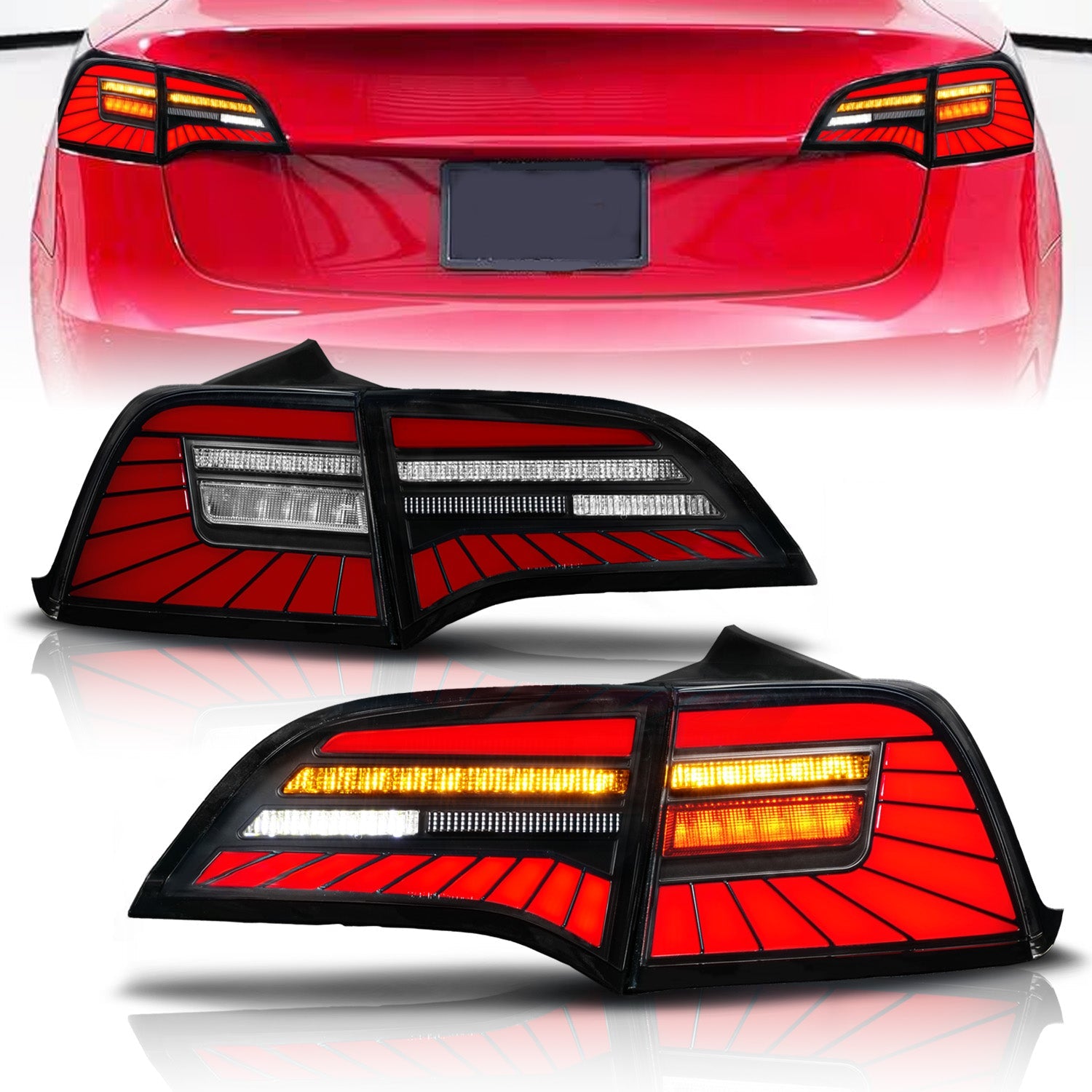 ANZO 17-23 Tesla Model 3 / 20-25 Model Y Full LED Tail Lights Initiation/SeqSig Black - Pair 311489X