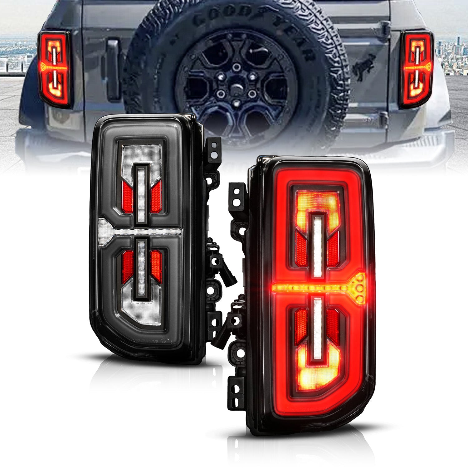 ANZO 21-25 Ford Bronco Full LED Tail Lights SeqSig Black - Pair 311490X