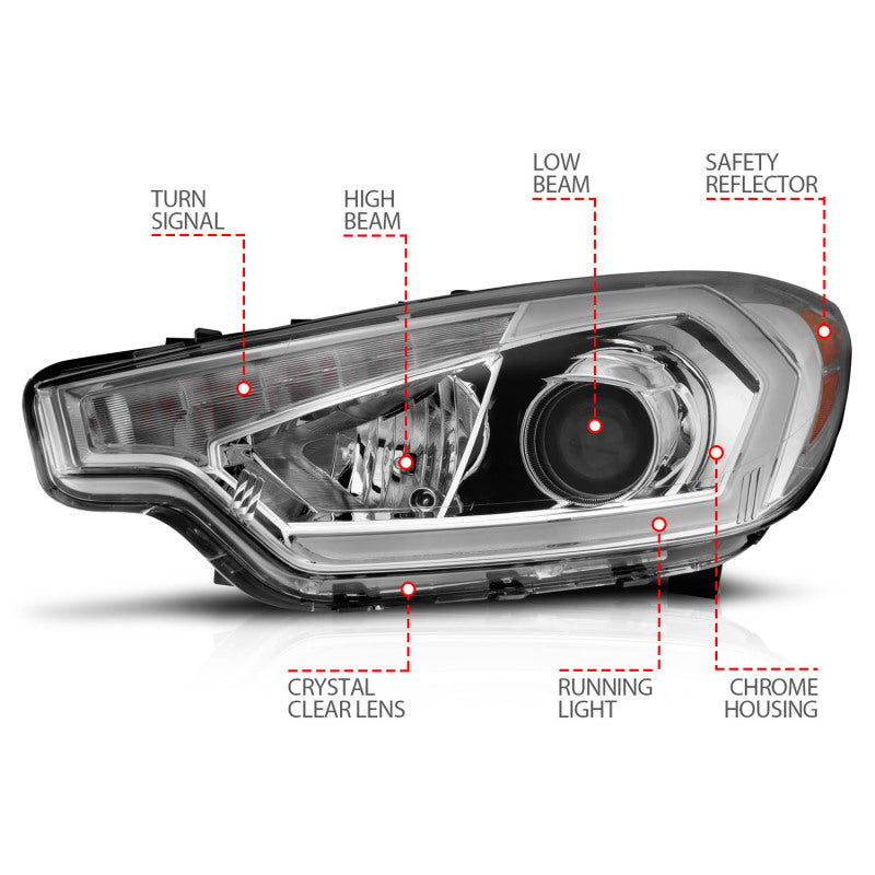 ANZO 2014-2016 Kia Forte Projector Headlights w/ Light Bar Chrome Housing 121561