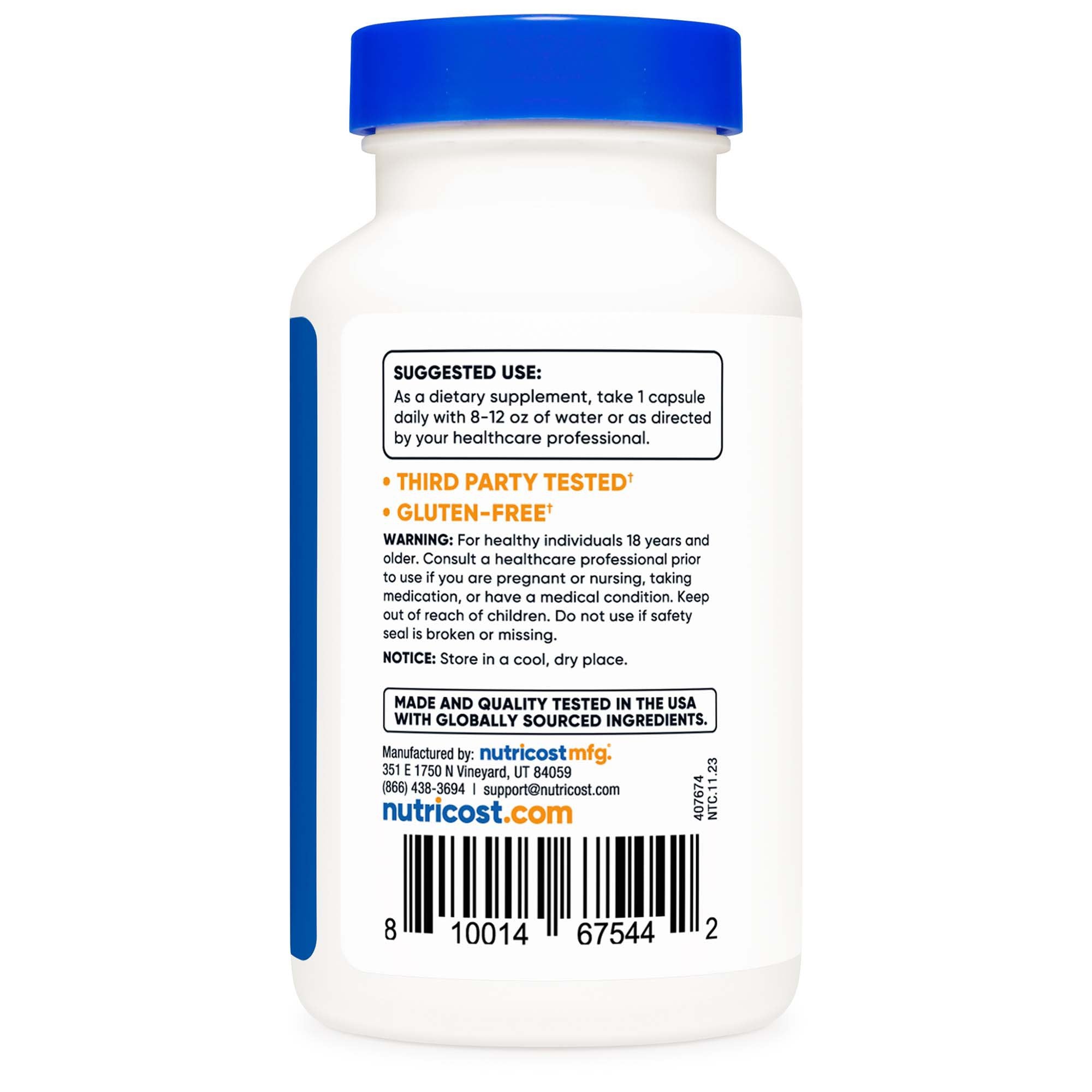 Dietary Supplement nutricost® Vitamin B2 Riboflavin Vitamin B2 400 mg Strength Capsule 120 Per Bottle NTC080101