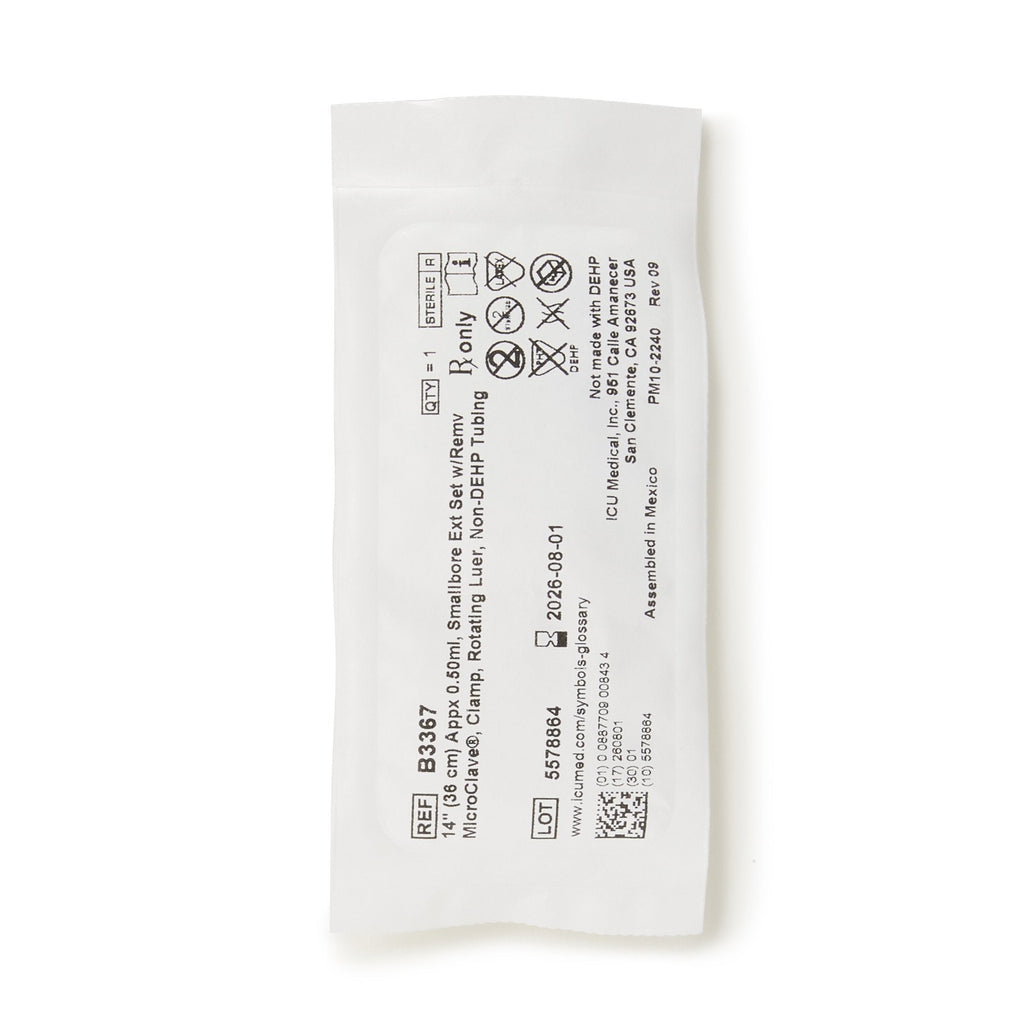 IV Extension Set ICU Needle-Free Port Small Bore 14 Inch Tubing B3367