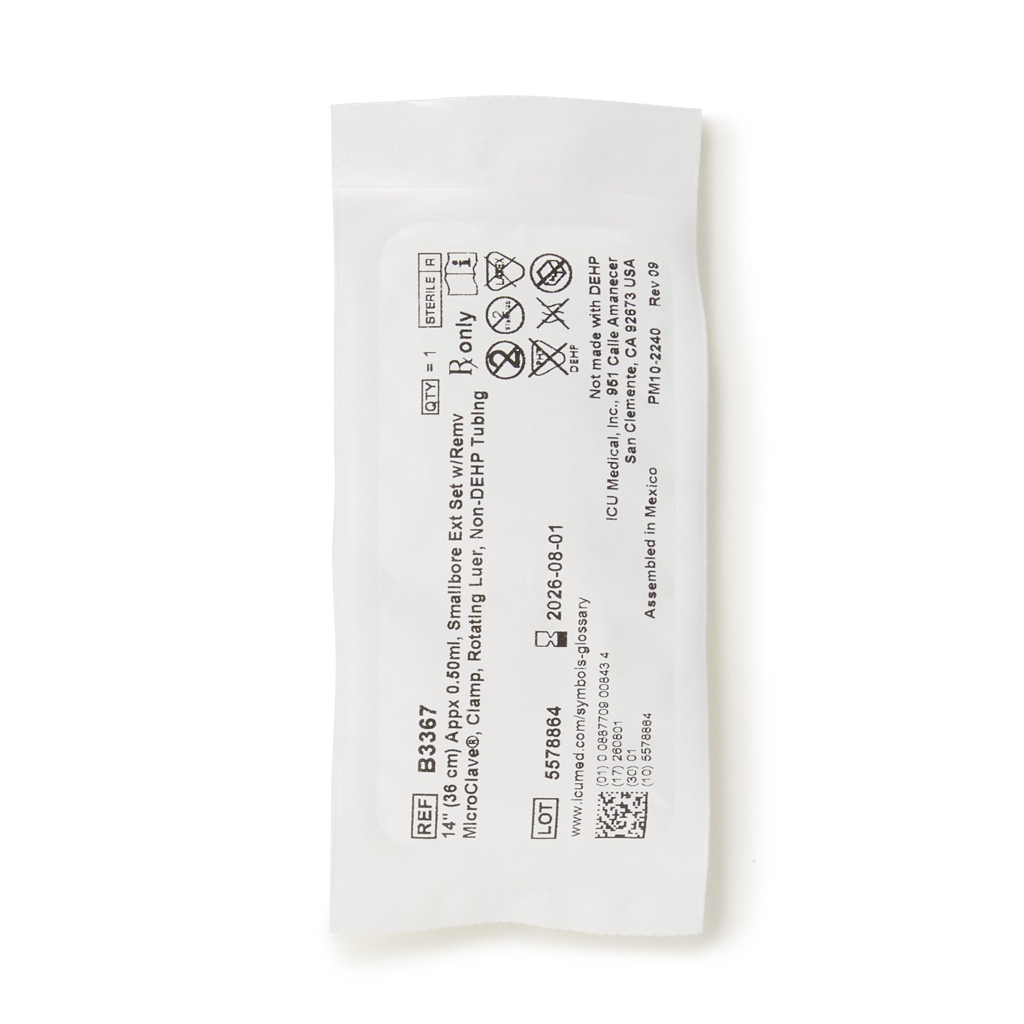 IV Extension Set ICU Needle-Free Port Small Bore 14 Inch Tubing B3367