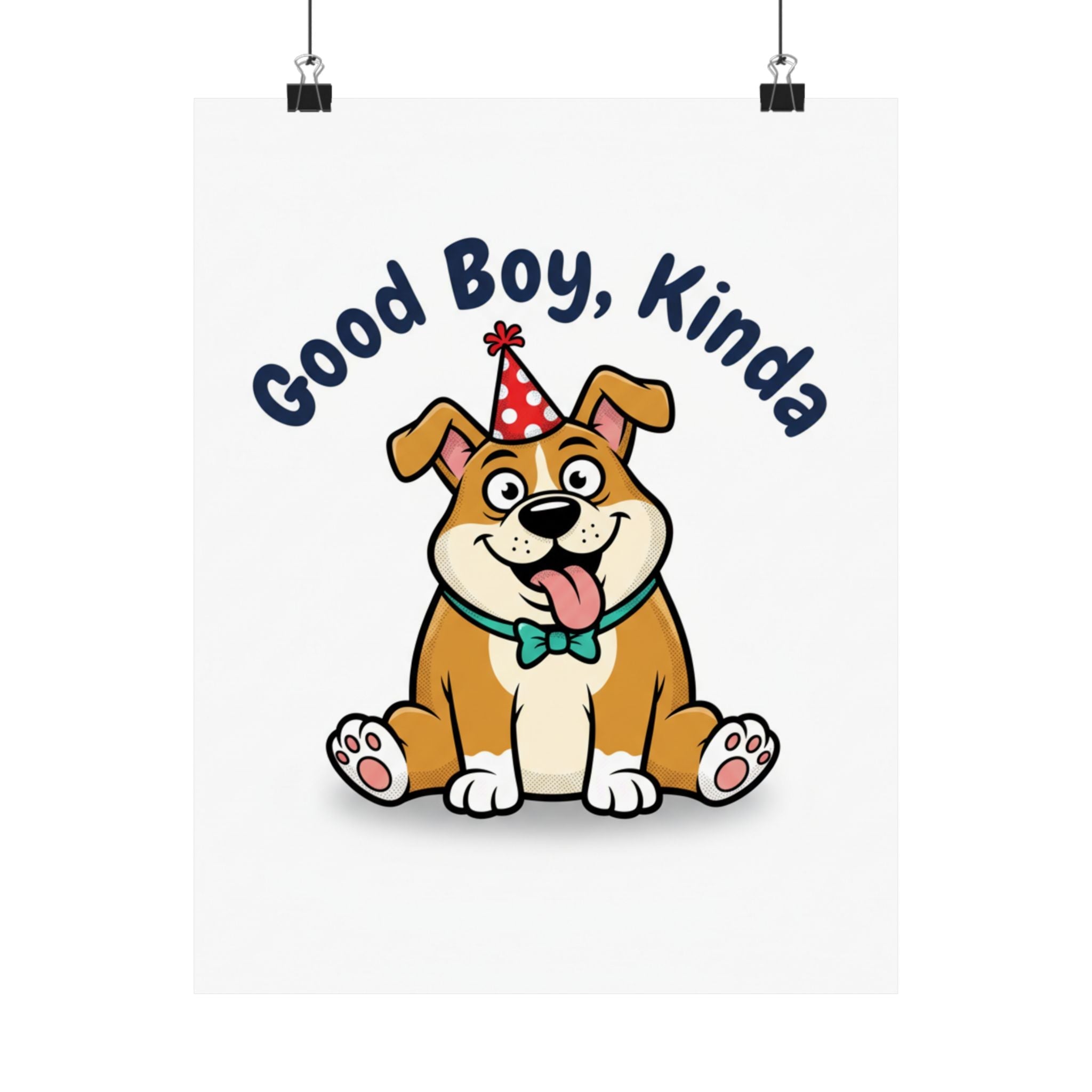 Satin Poster — "Good Boy, Kinda" Cute Cartoon Dog Wall Art