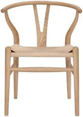 Wishbone Chair Natural Solid Wood Dining Chair/Hans Wegner Y Chair Rattan and Wood Accent Armrest Chairs - Ash Wood Chairs (Ash Wood + Natural Color)