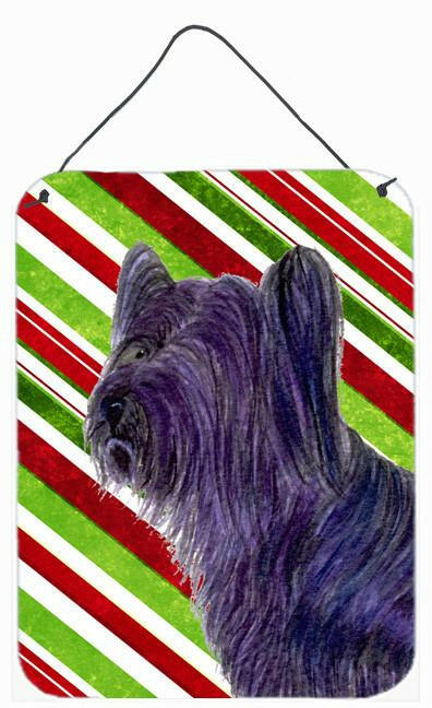 Skye Terrier Candy Cane Holiday Christmas Wall or Door Hanging Prints Aluminum Metal Sign Kitchen Wall Bar Bathroom Plaque Home Decor Front Door Plaque, 12x16, Multicolor