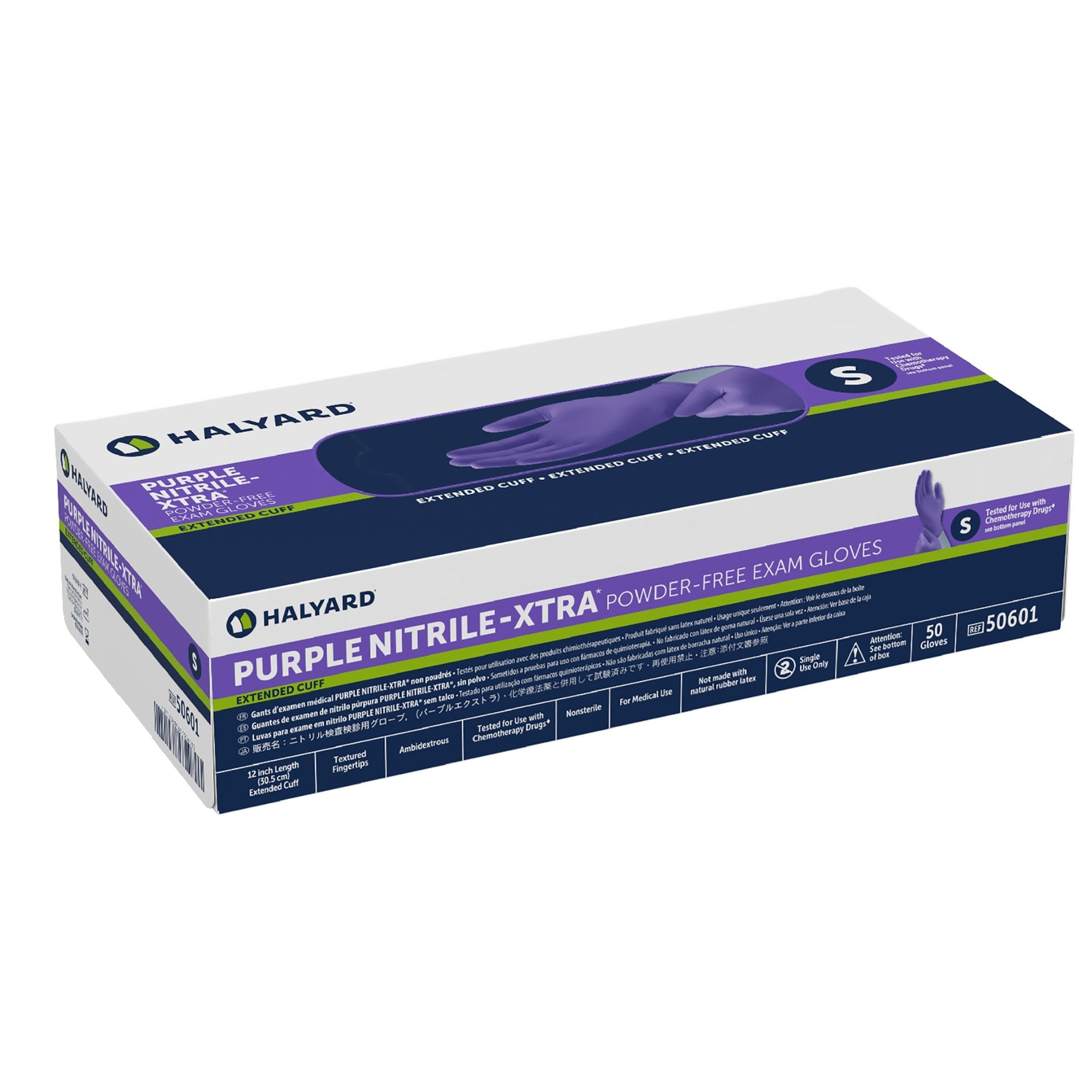 Purple Nitrile-Xtra™ Nitrile Extended Cuff Length Exam Glove, Small 50601
