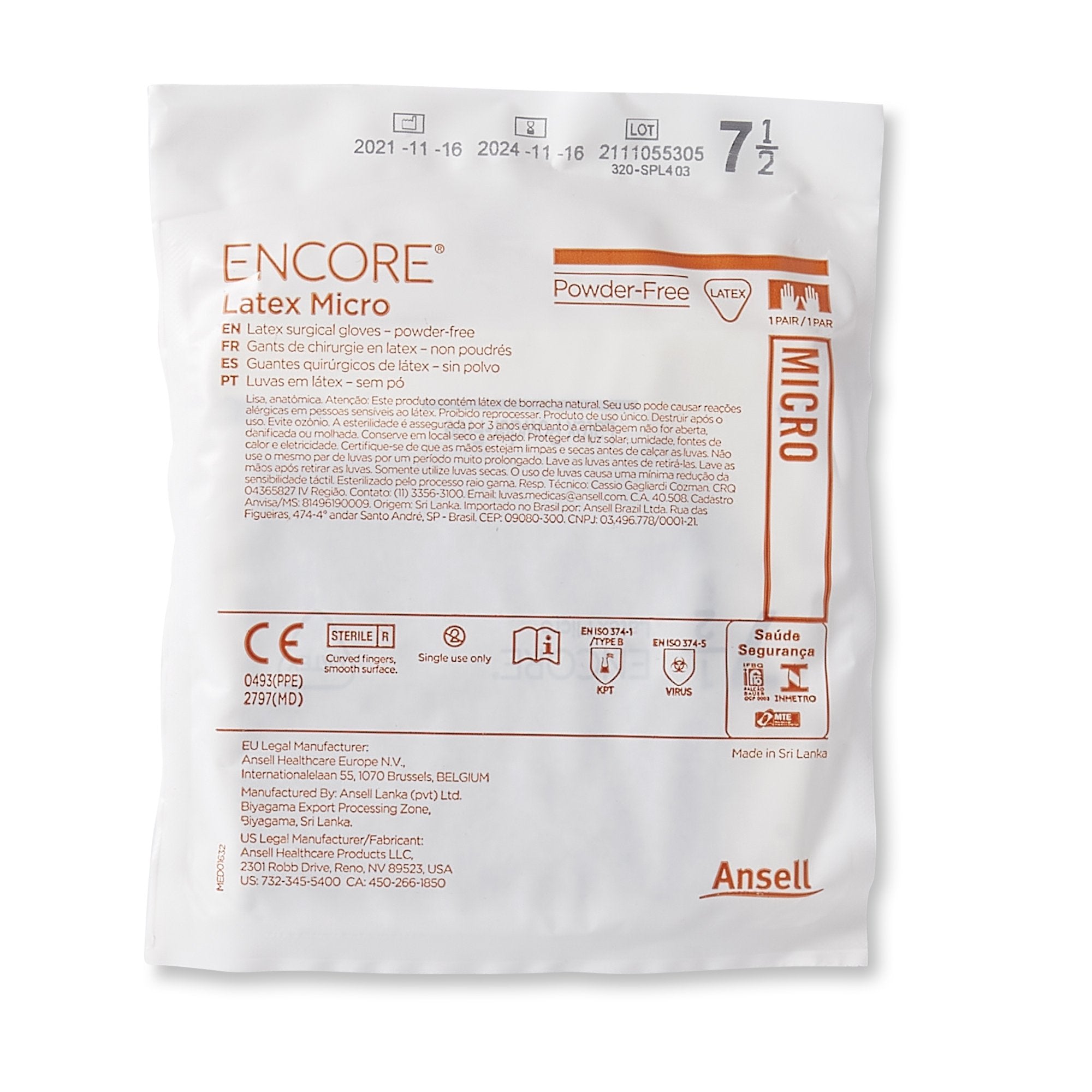 Encore® Latex Micro Surgical Glove, Size 7.5, Brown 5787004