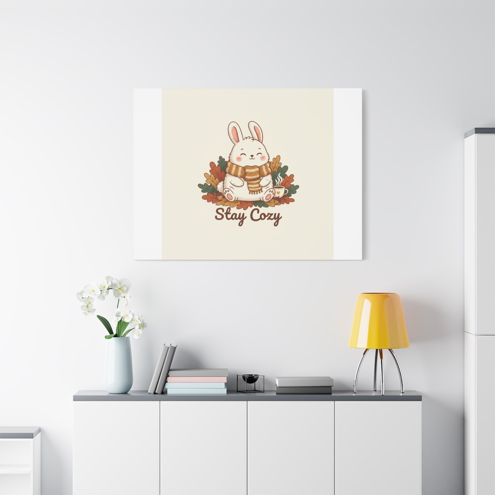 Cozy Bunny Illustration Canvas | Cute Critter Winter Forest Art