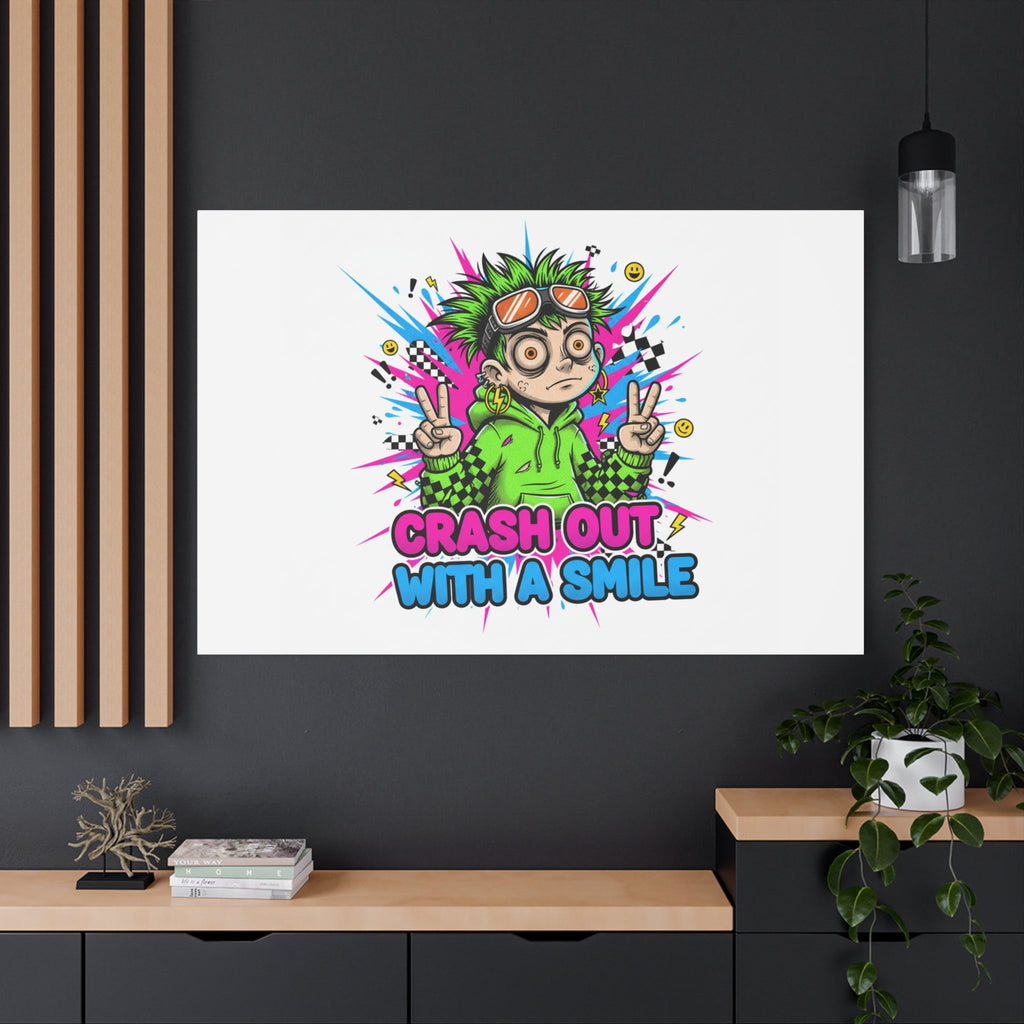 Crash Out With a Smile Canvas Print | Neon Skate Graffiti, Meme Meltdown Art