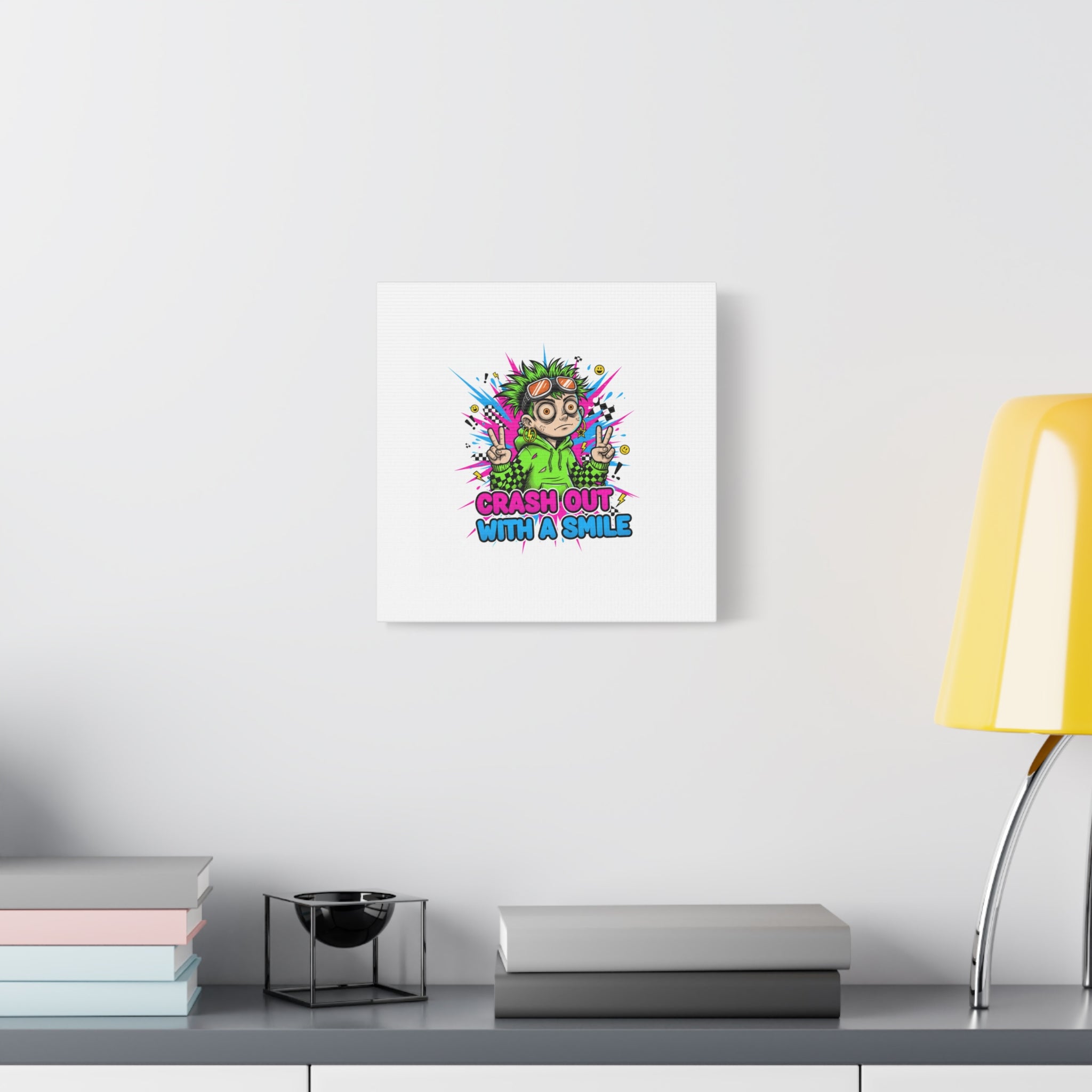 Crash Out With a Smile Canvas Print | Neon Skate Graffiti, Meme Meltdown Art